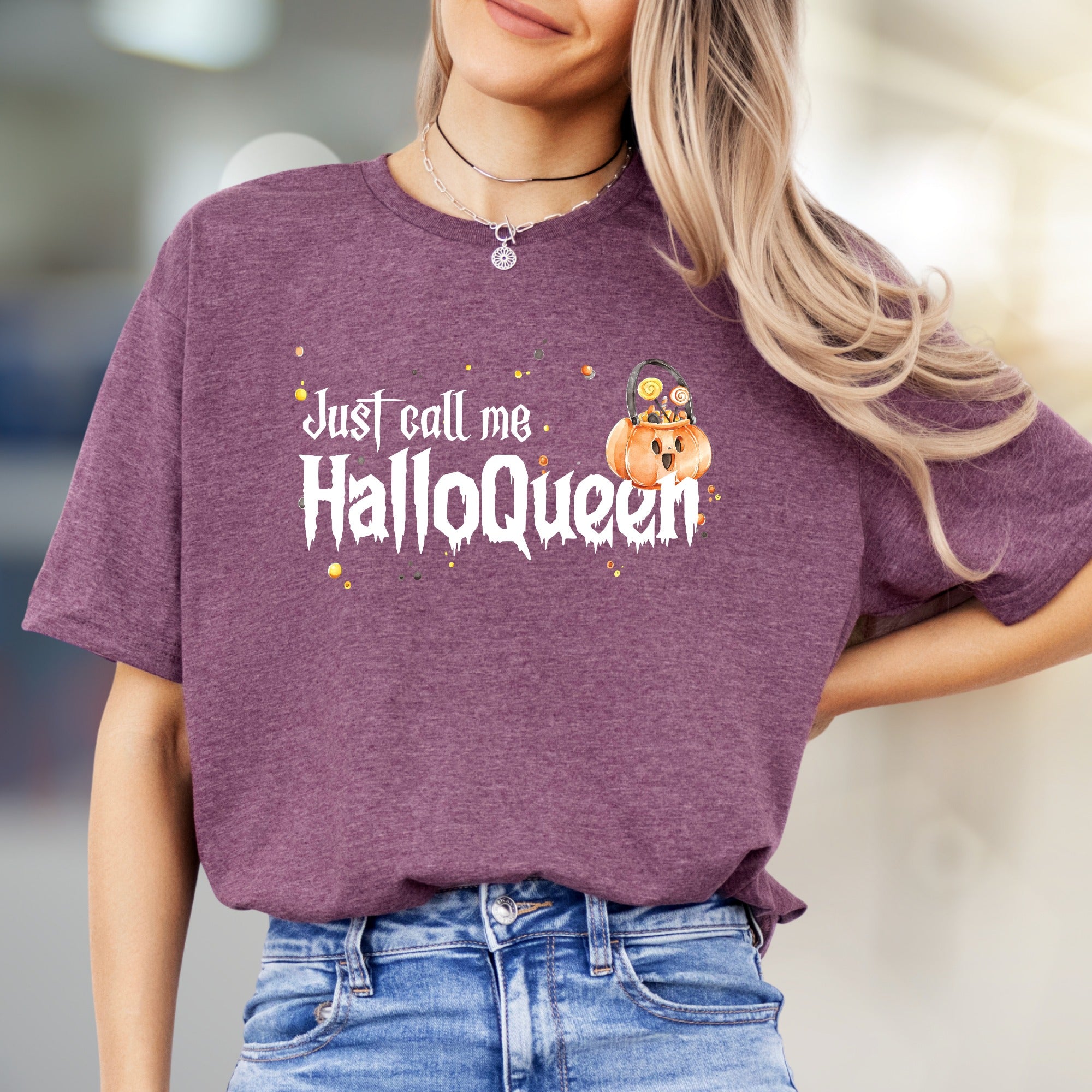 "Just Call Me Halloqueen" Spooky Fun Graphic Tee, a Halloween Pick for Trick-or-Treaters