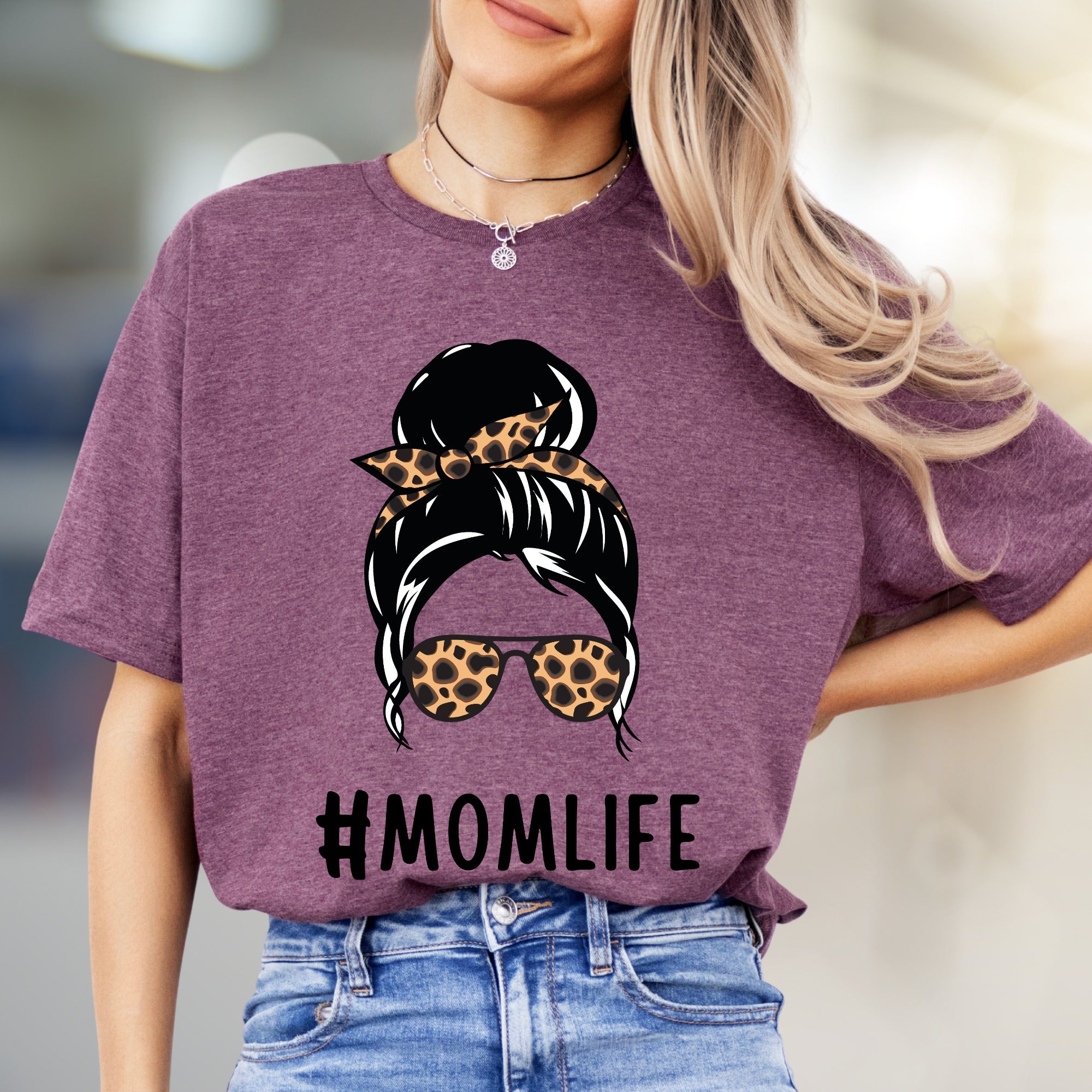 #MOMLIFE Messy Bun Leopard Graphic Tee, a Chic Mom-Life Pick for Everyday