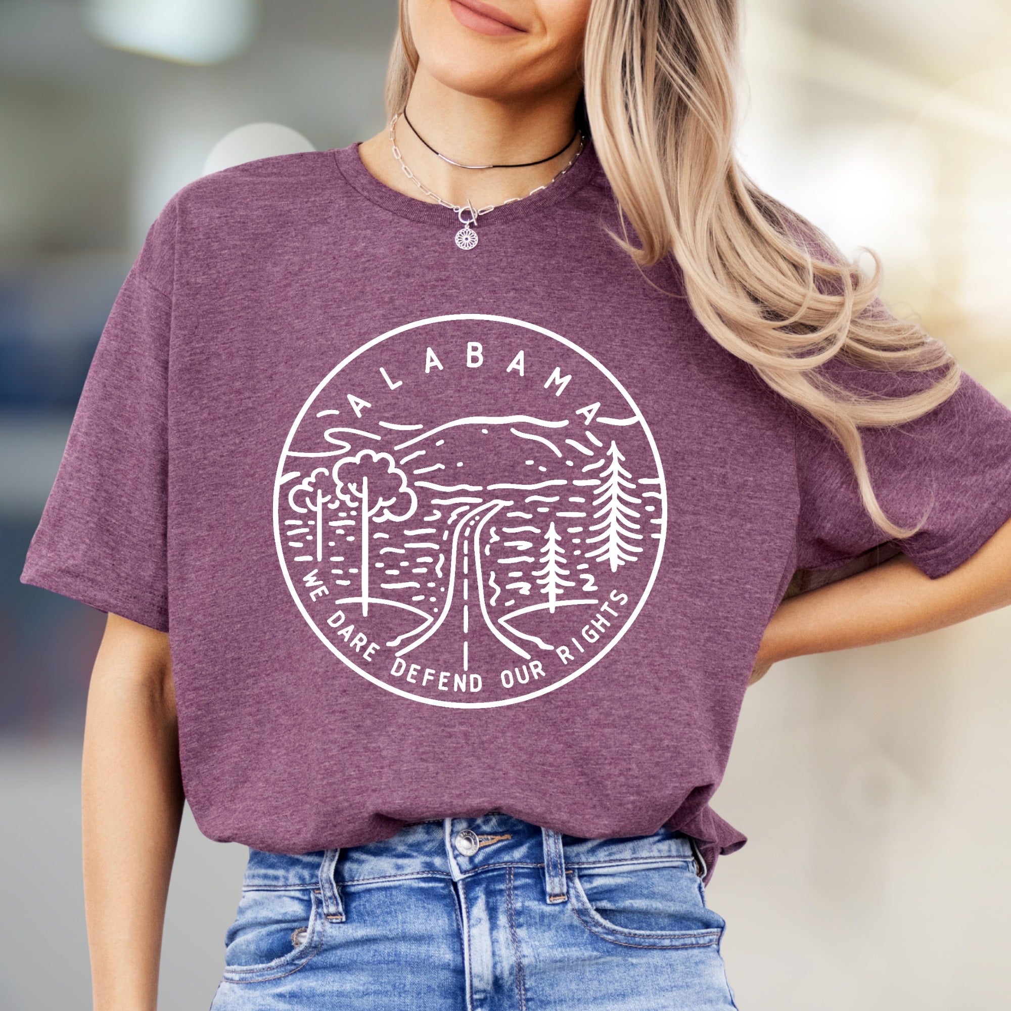 "Alabama We Dare Defend Our Rights" Scenic Graphic Tee, a Heritage State Pick for Proud Residents