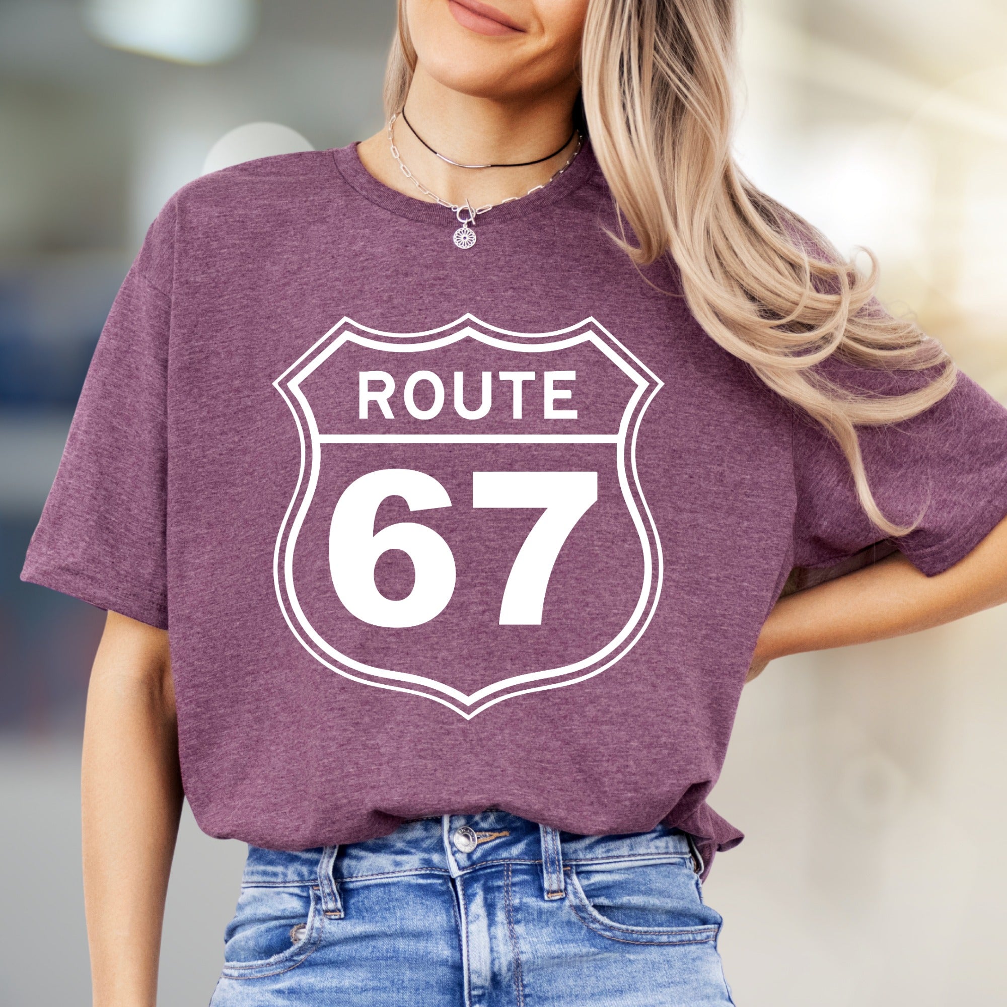 "Route 67" Highway Sign Graphic Tee, a Classic Road Trip Pick for Adventurers