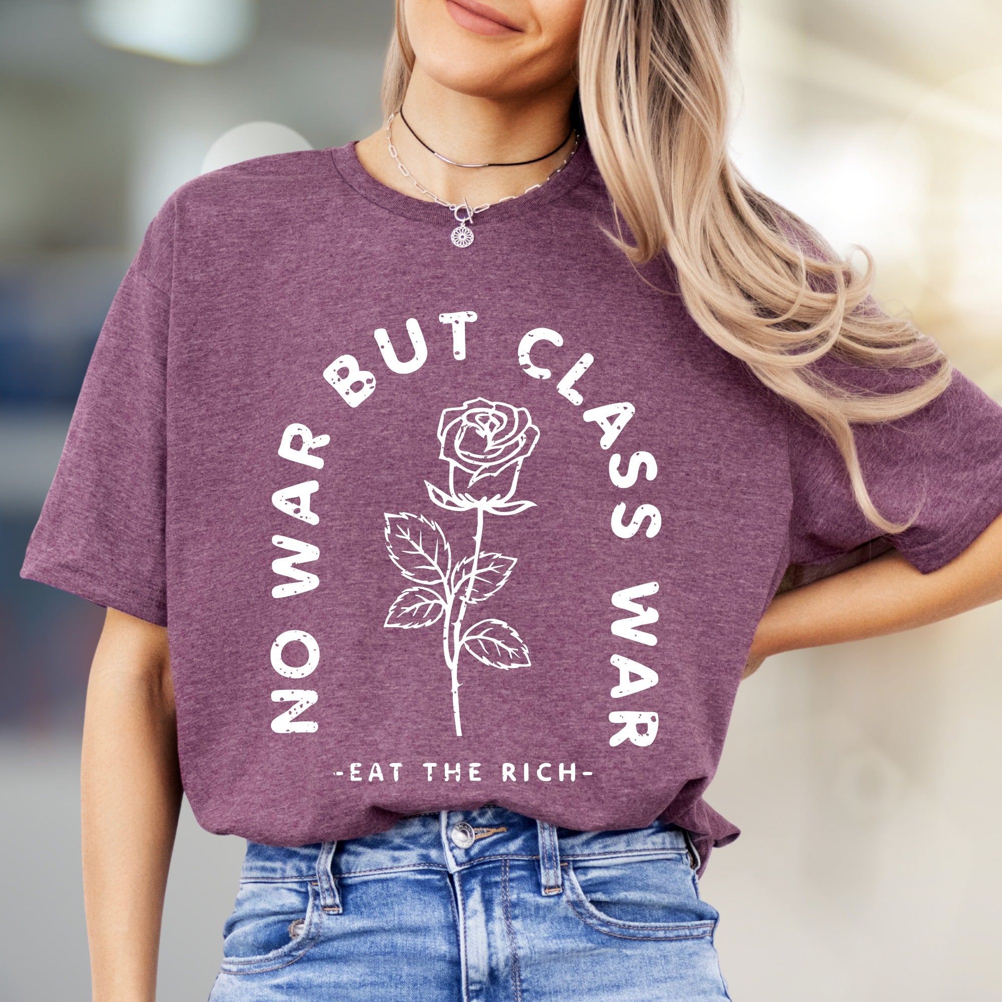 "NO WAR BUT CLASS WAR" Rose Graphic Tee, a Statement Pick for Activists