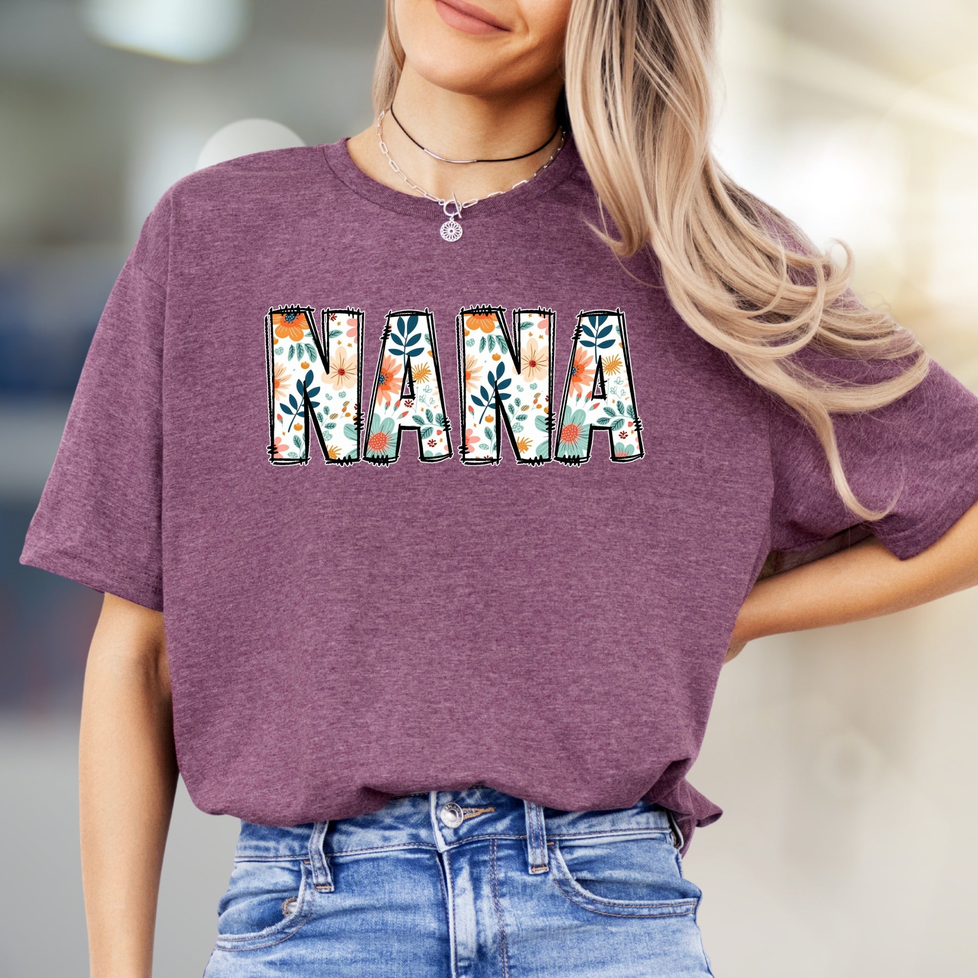 "NANA" Floral Patchwork Graphic Tee, a Heartfelt Gift for Grandmothers