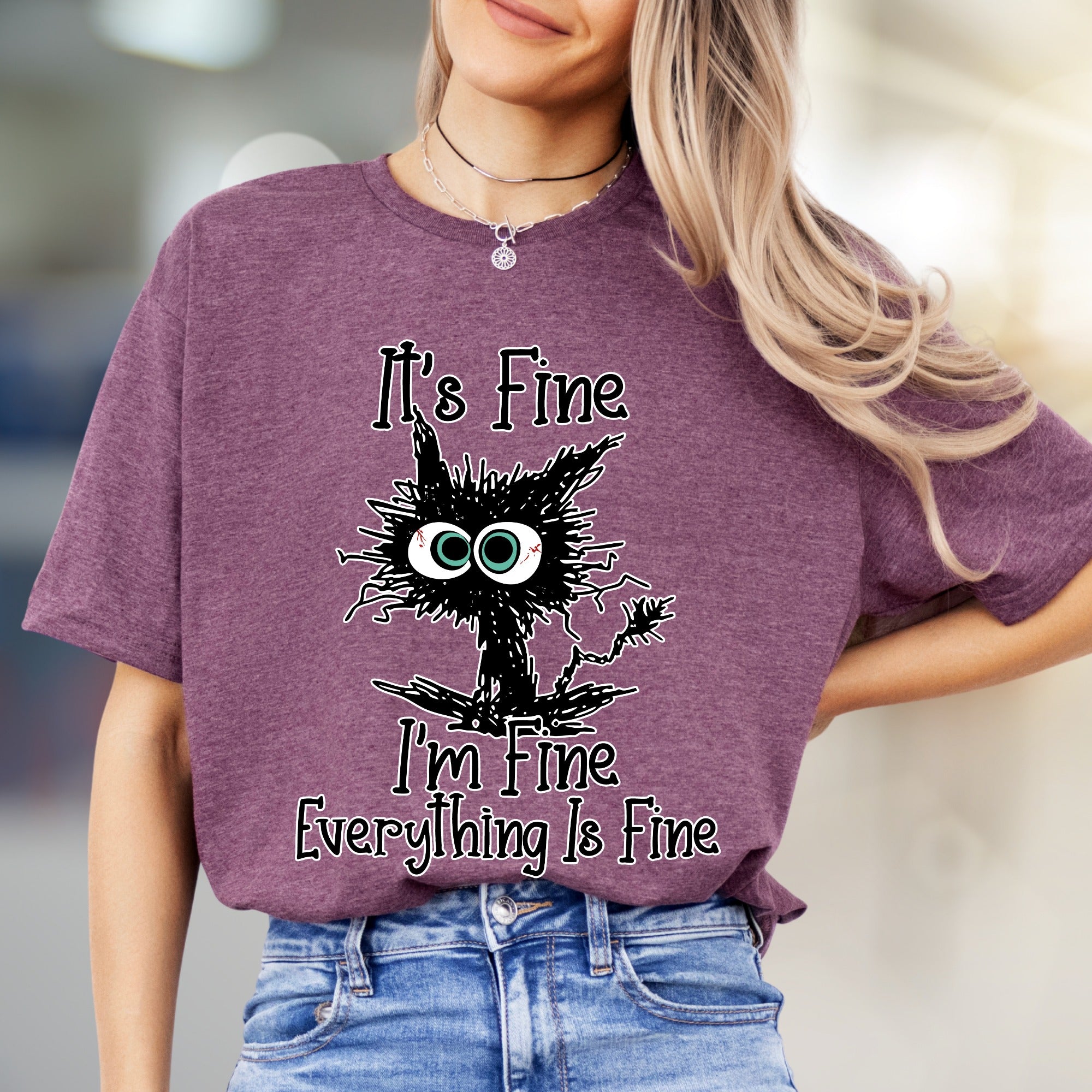 "It's Fine I'm Fine Everything Is Fine" Funny Cat Graphic Tee, a Witty Pick for Humor Lovers