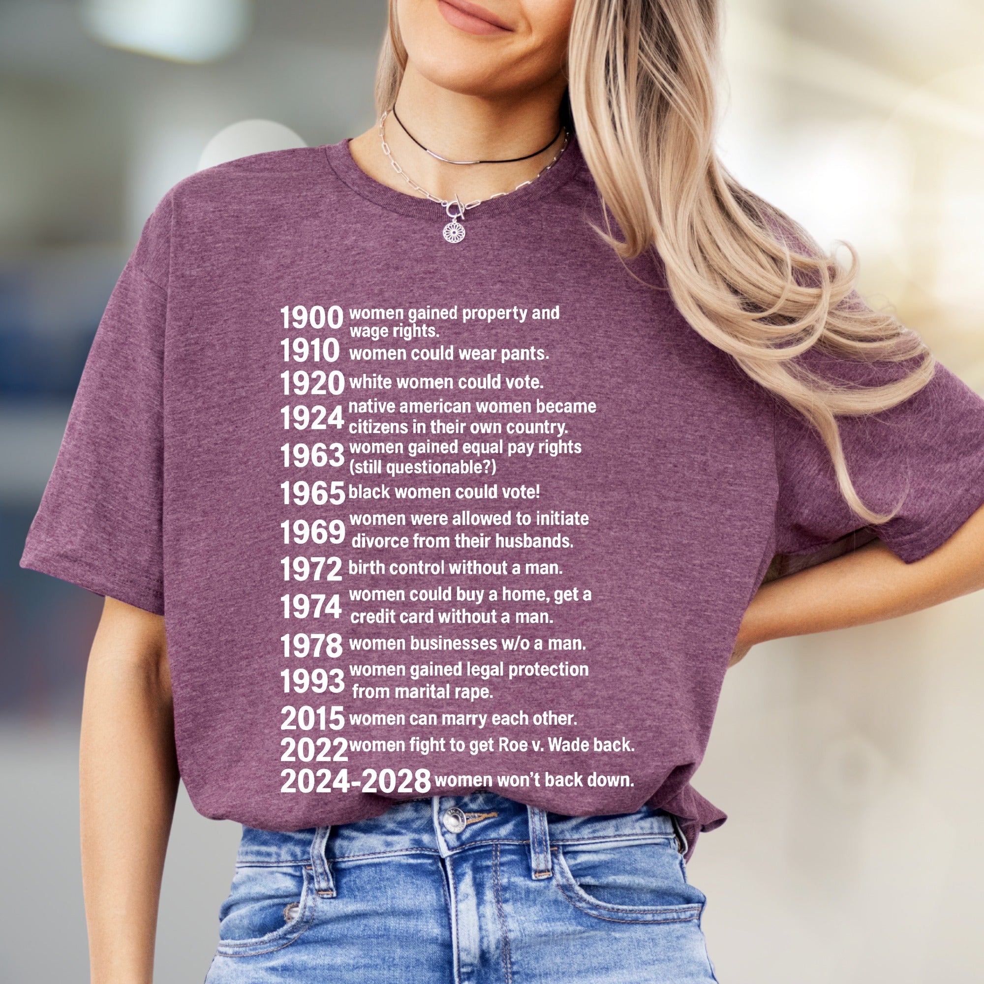"Women Won't Back Down" Feminist Timeline Graphic Tee, a Statement Pick for Activists