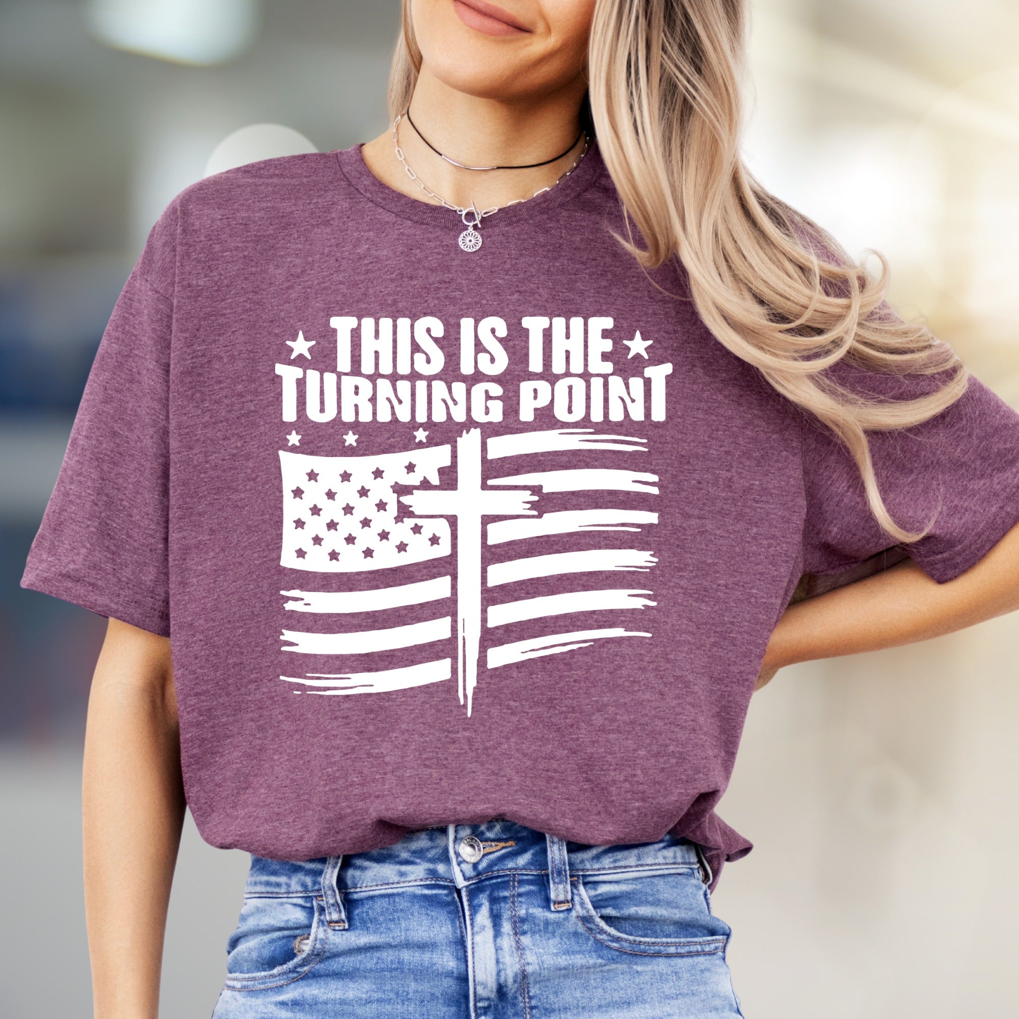 "THIS IS THE TURNING POINT" American Flag Cross Graphic Tee, a Faith-Inspired Statement