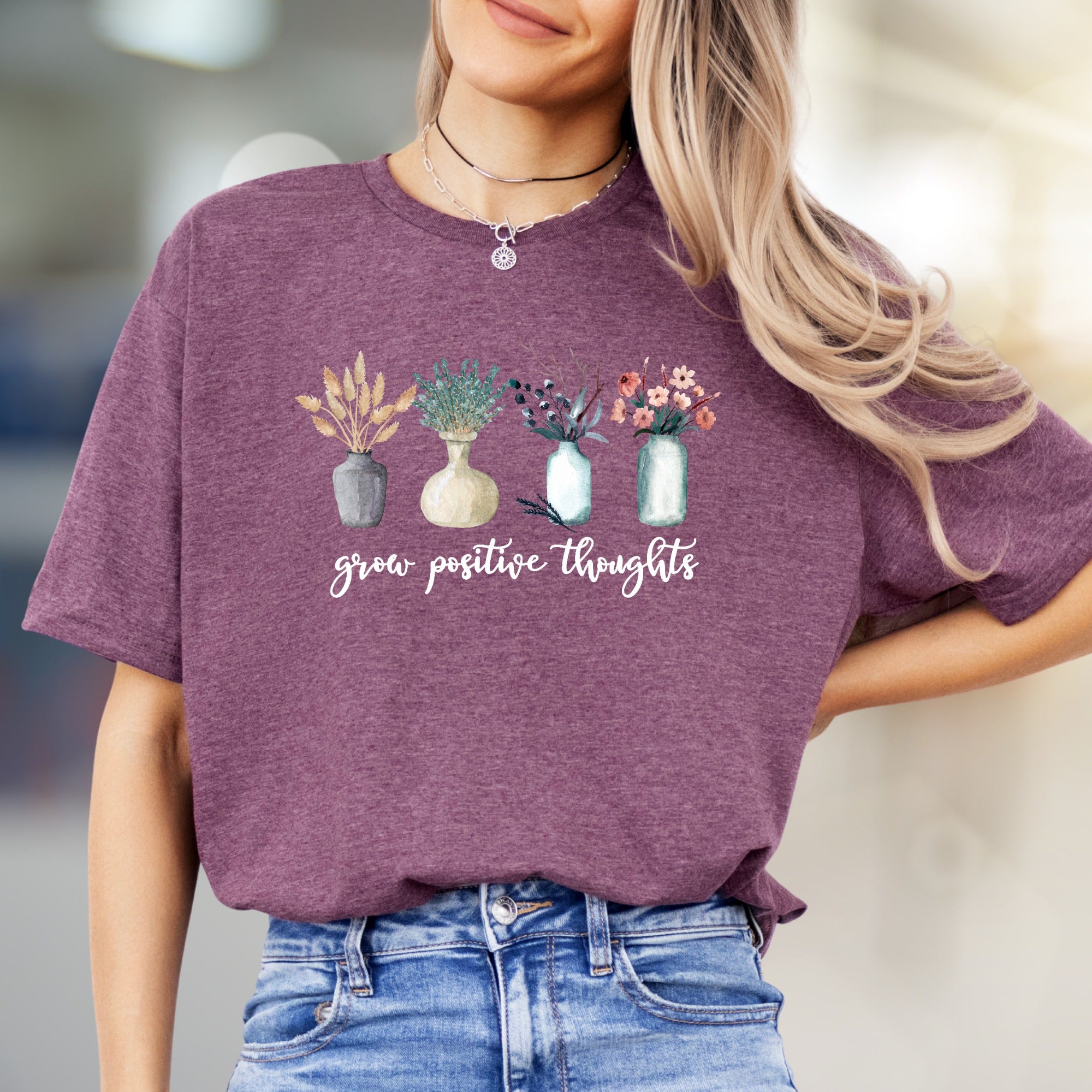 "Grow Positive Thoughts" Floral Graphic Tee, A Botanical Pick for Mindfulness