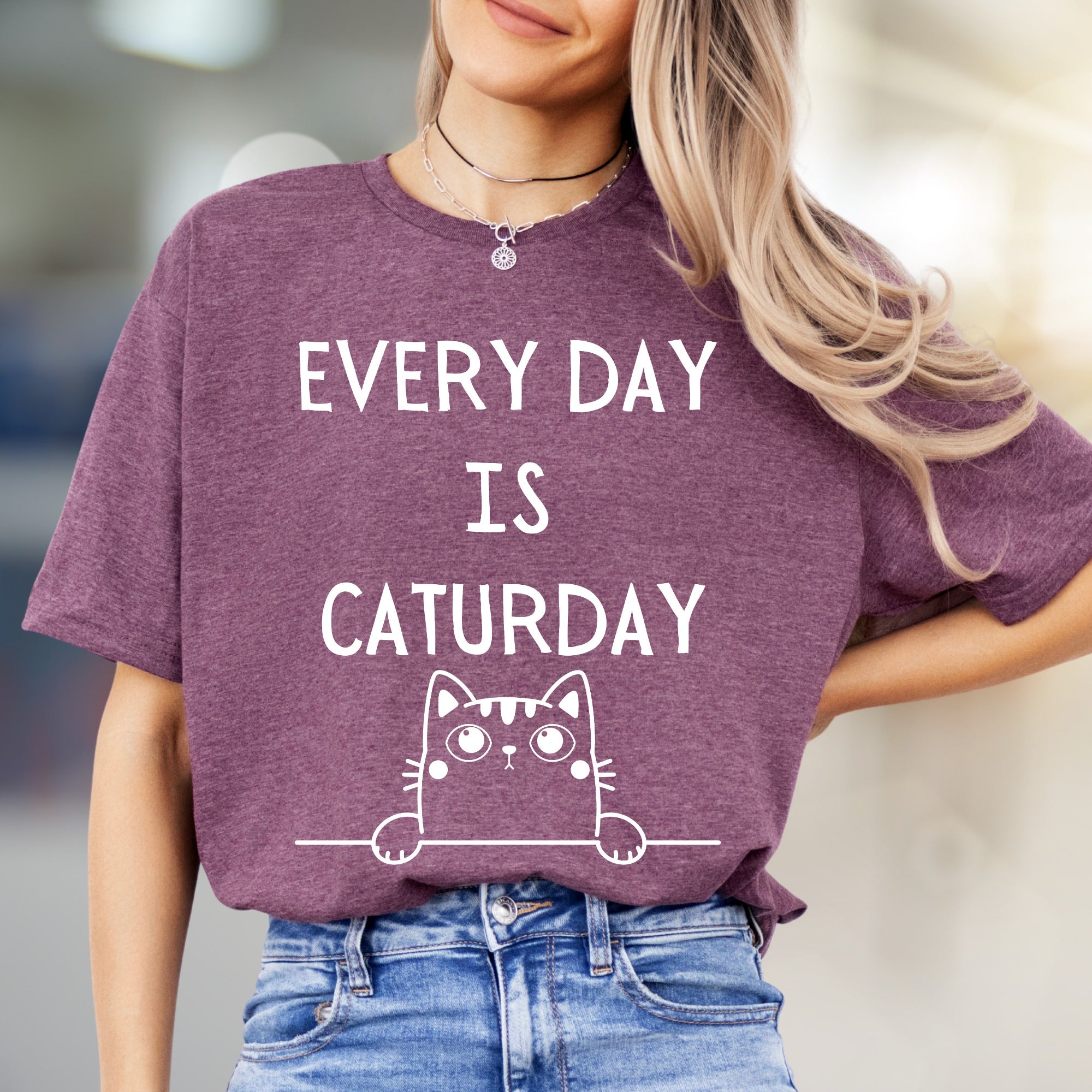 "EVERY DAY IS CATURDAY" Whimsical Cat Graphic Tee, a Feline Fun Pick for Pet Lovers