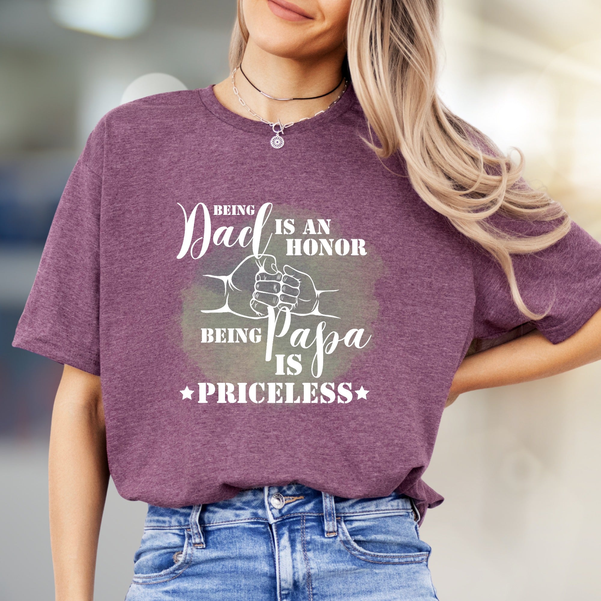 "Being Dad Is An Honor Being Papa Is Priceless" Graphic Tee, Sentimental Pick for Grandfathers