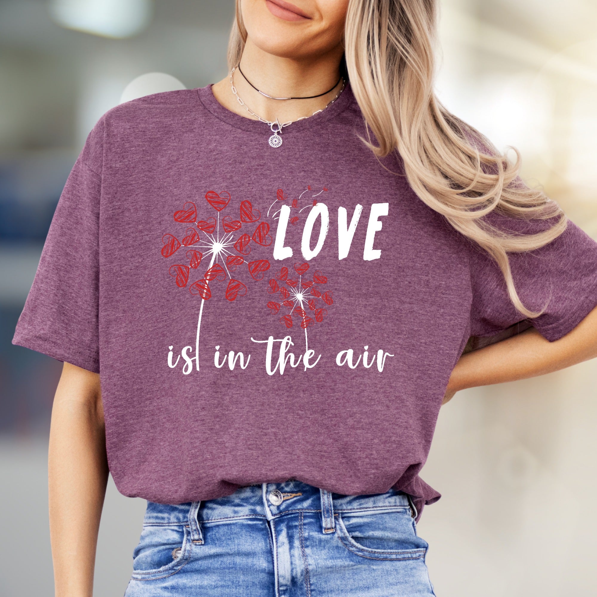 "LOVE is in the air" Dandelion Heart Graphic Tee, a Romantic Pick for Couples