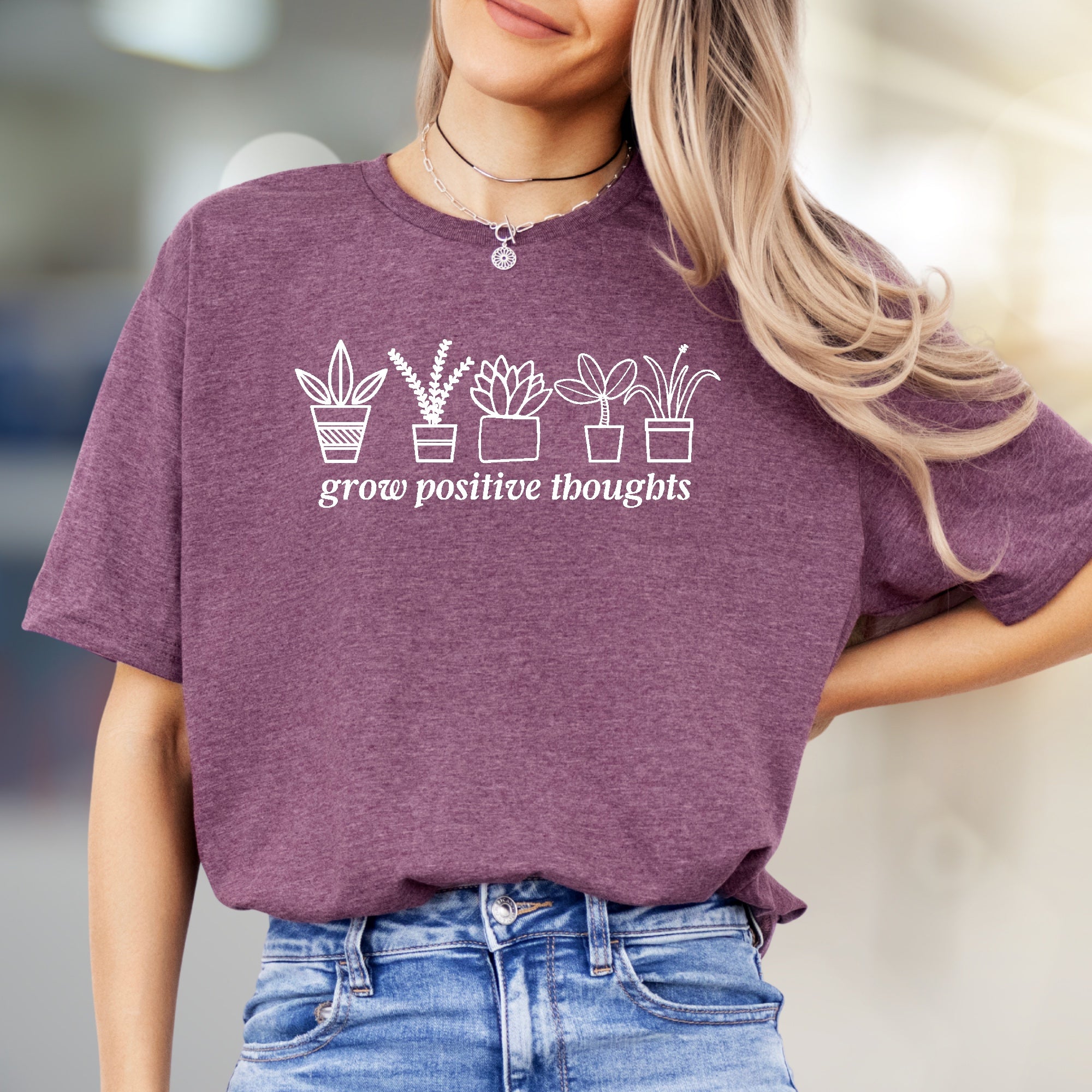 "grow positive thoughts" Botanical Graphic Tee, a Uplifting Pick for Plant Lovers