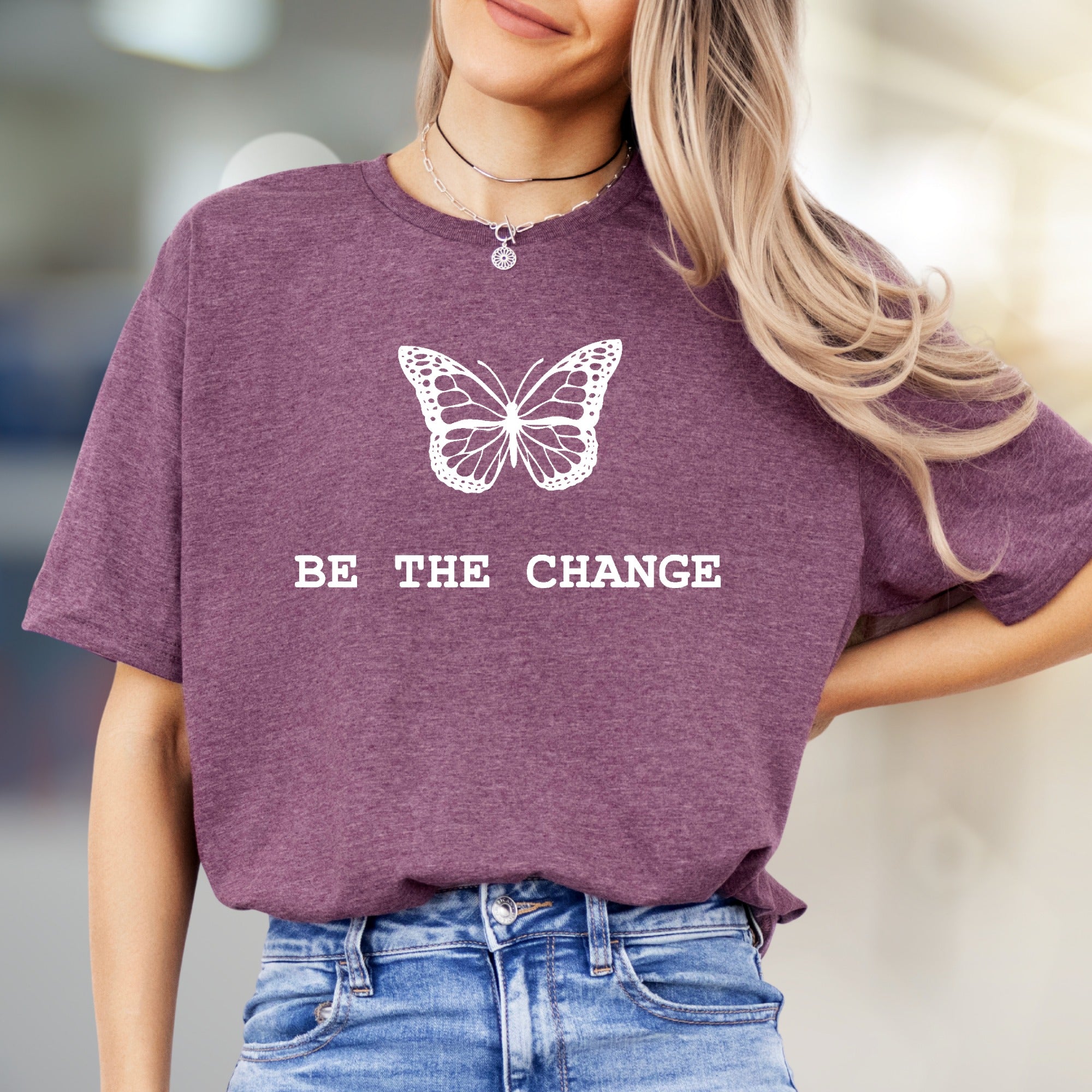 "BE THE CHANGE" Butterfly Graphic Tee, an Empowering Pick for Activists
