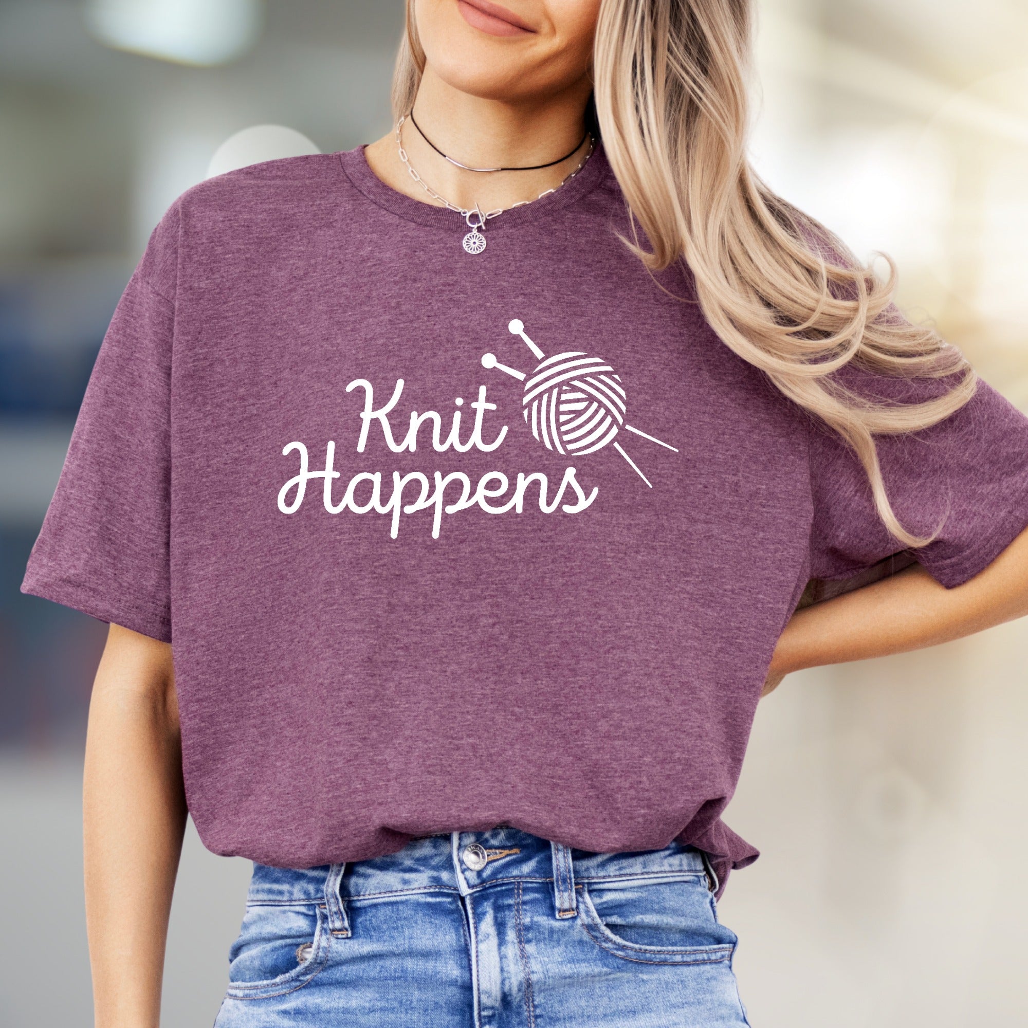 "Knit Happens" Knitting Pun Graphic Tee, A Crafty Pick for Humor Lovers