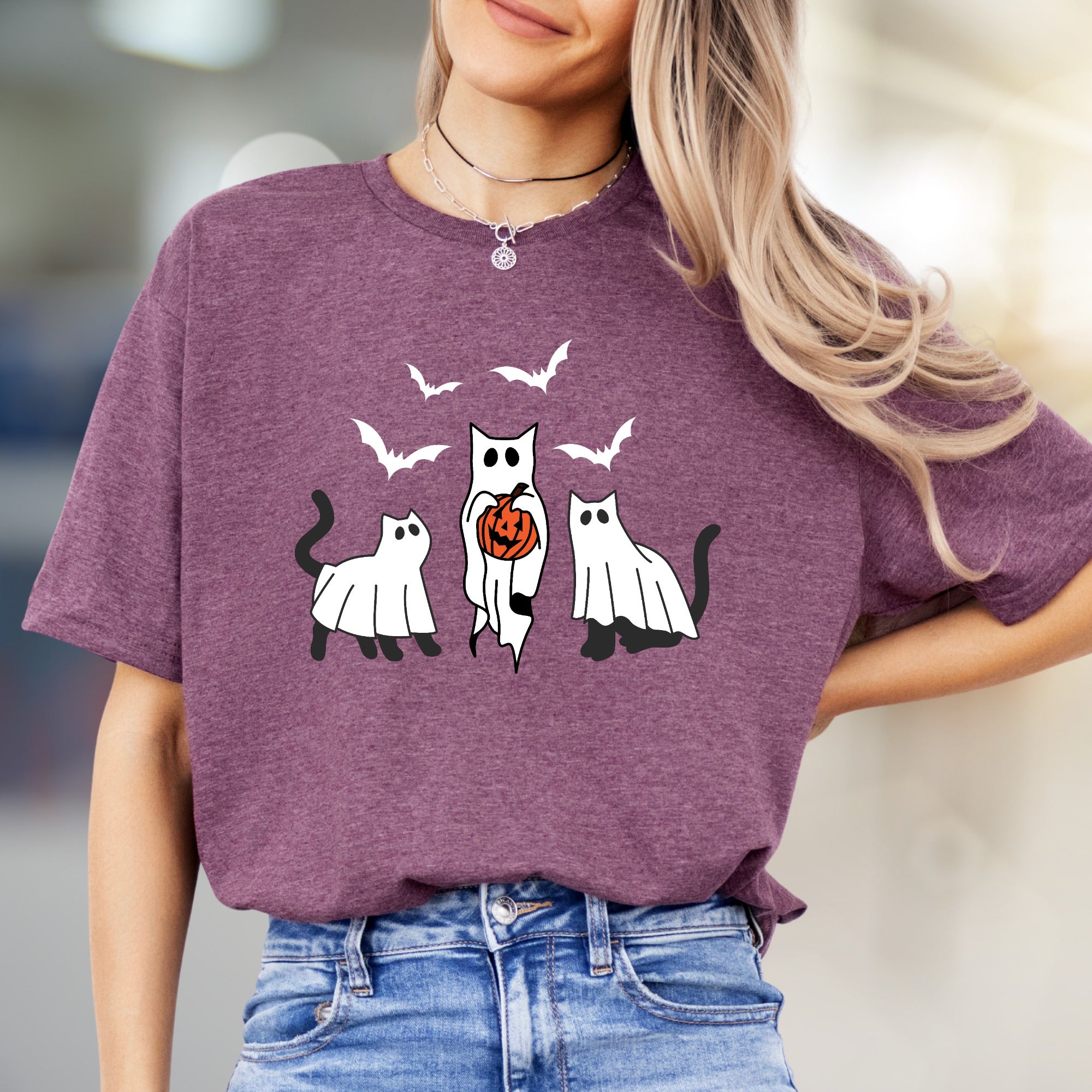 Trick-or-Treat Ghost Cats Halloween Graphic Tee, a Spooky-Cute Pick for Festive Souls