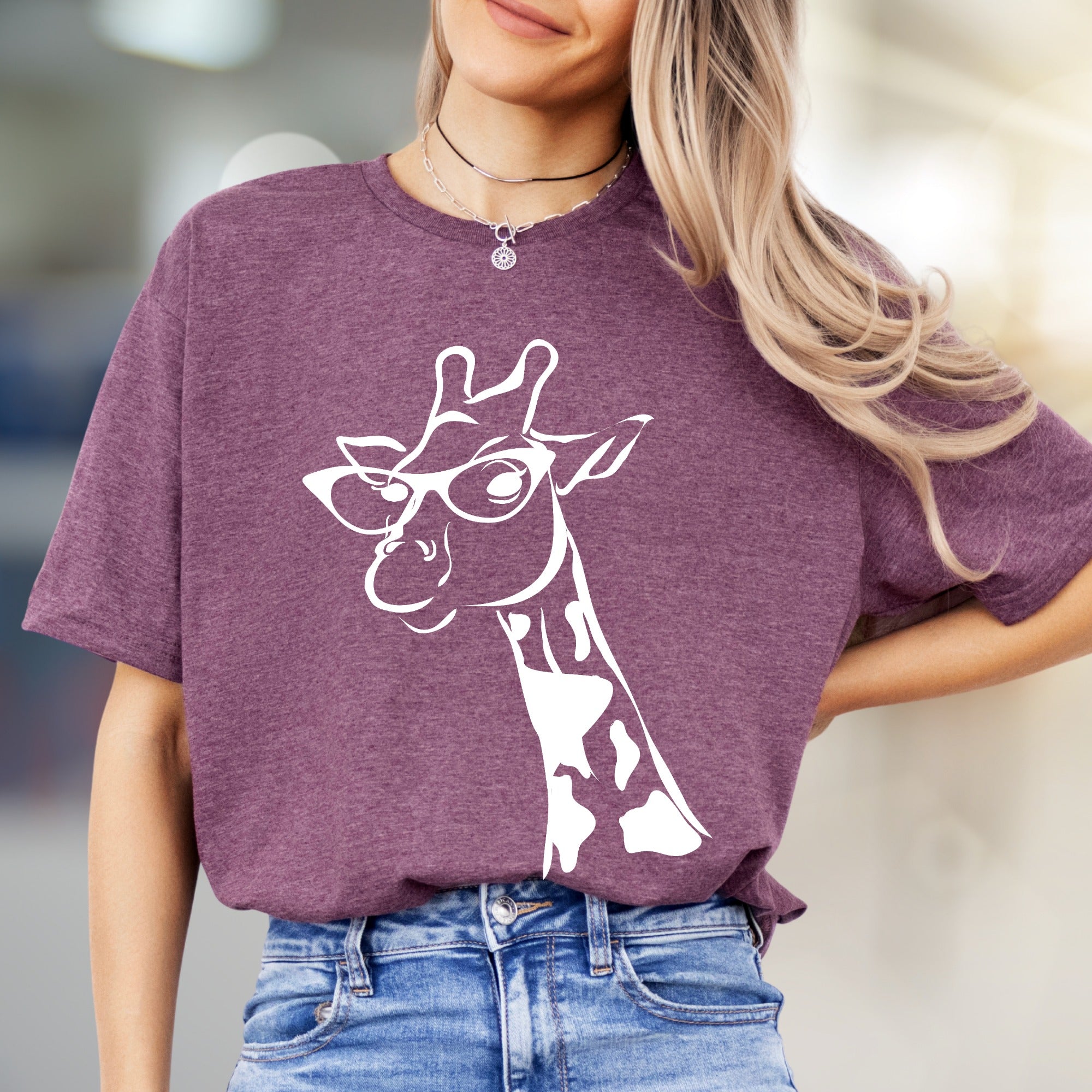 Giraffe in Glasses T-Shirt, Whimsical Animal Tee for Animal Lovers