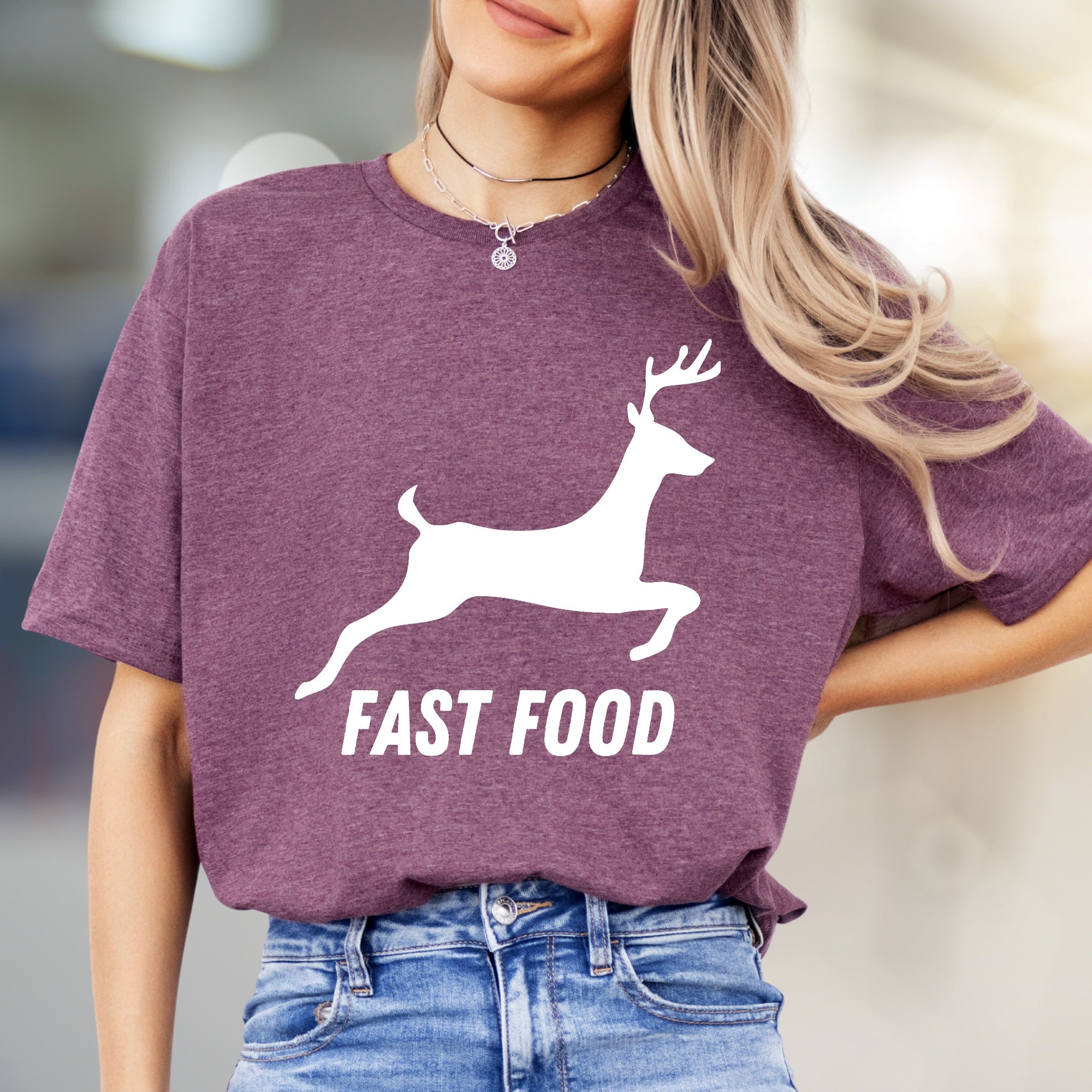 "Fast Food" Hunter Deer Graphic Tee, a Humorous Outdoorsy Pick for Enthusiasts