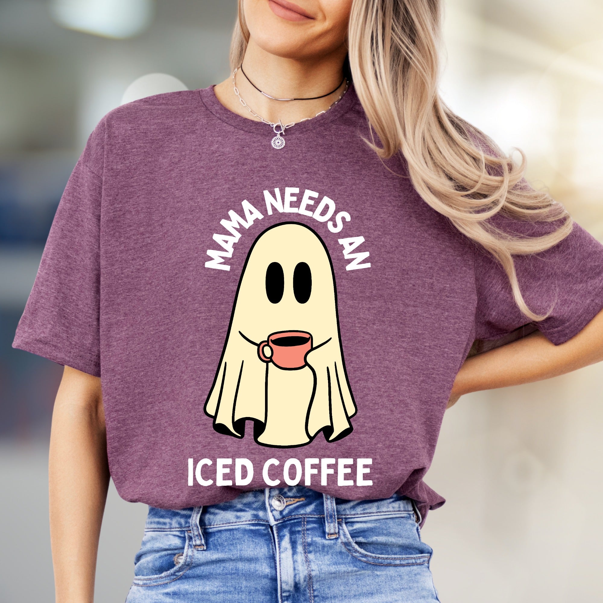 "Mama Needs An Iced Coffee" Spooky Coffee Lover Graphic Tee, a Humorous Mom Pick for Everyday Comfort