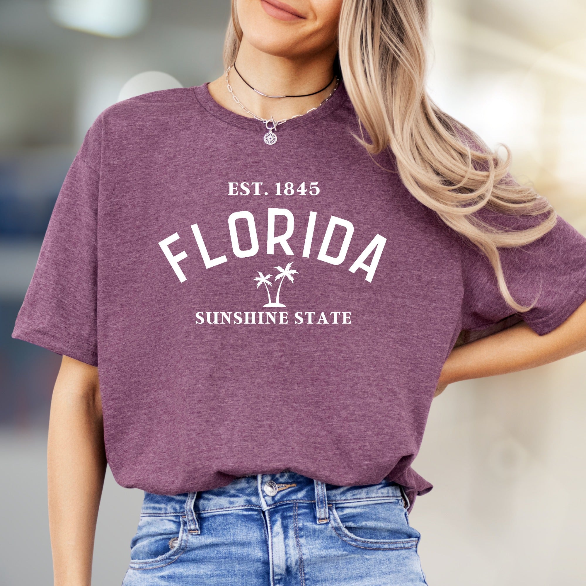 "EST. 1845 FLORIDA Sunshine State" Vintage Florida Graphic Tee, a Coastal Vibe Pick for Travel Enthusiasts
