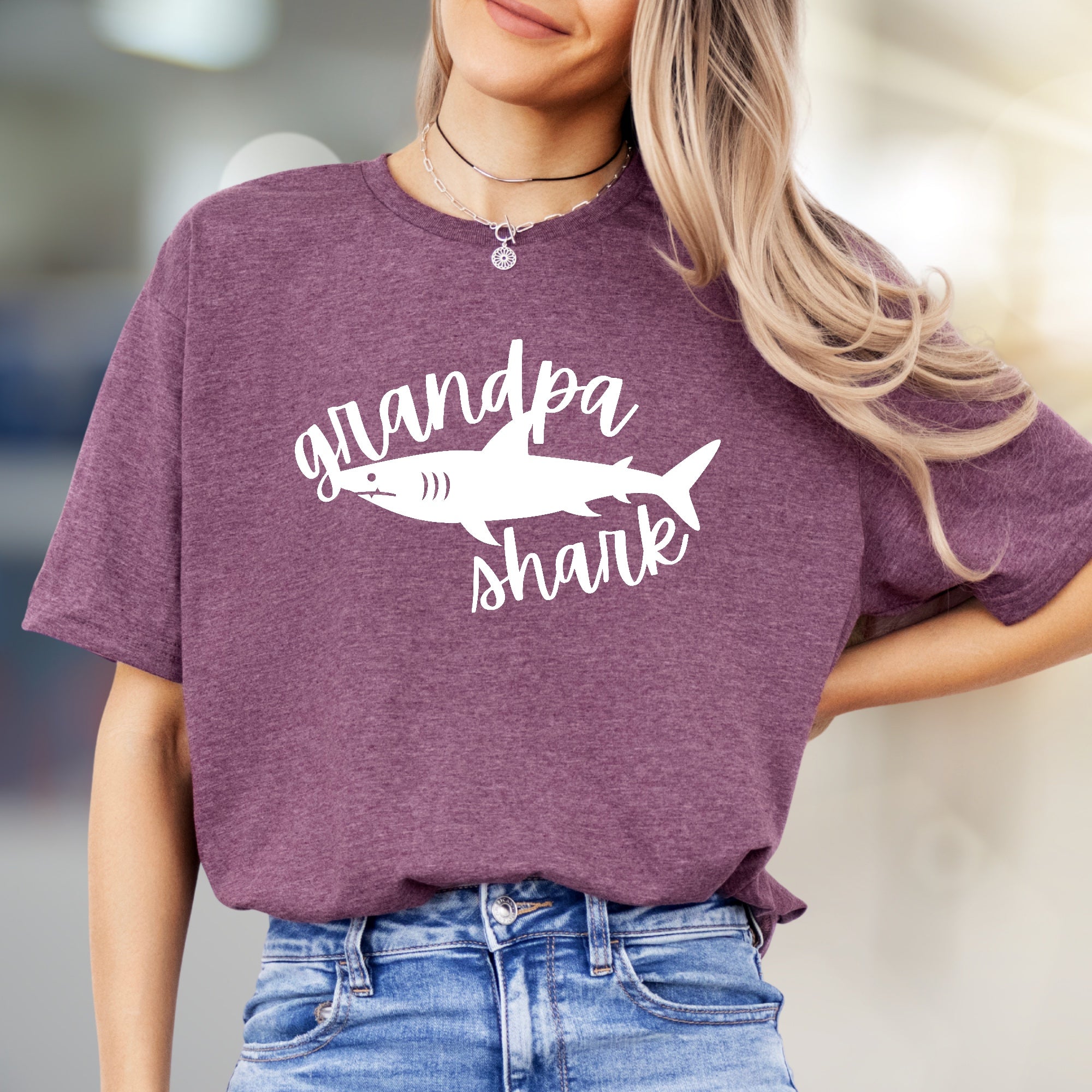 "Grandpa Shark" Adorable Family Graphic Tee, a Fun Niche Pick for Grandfathers