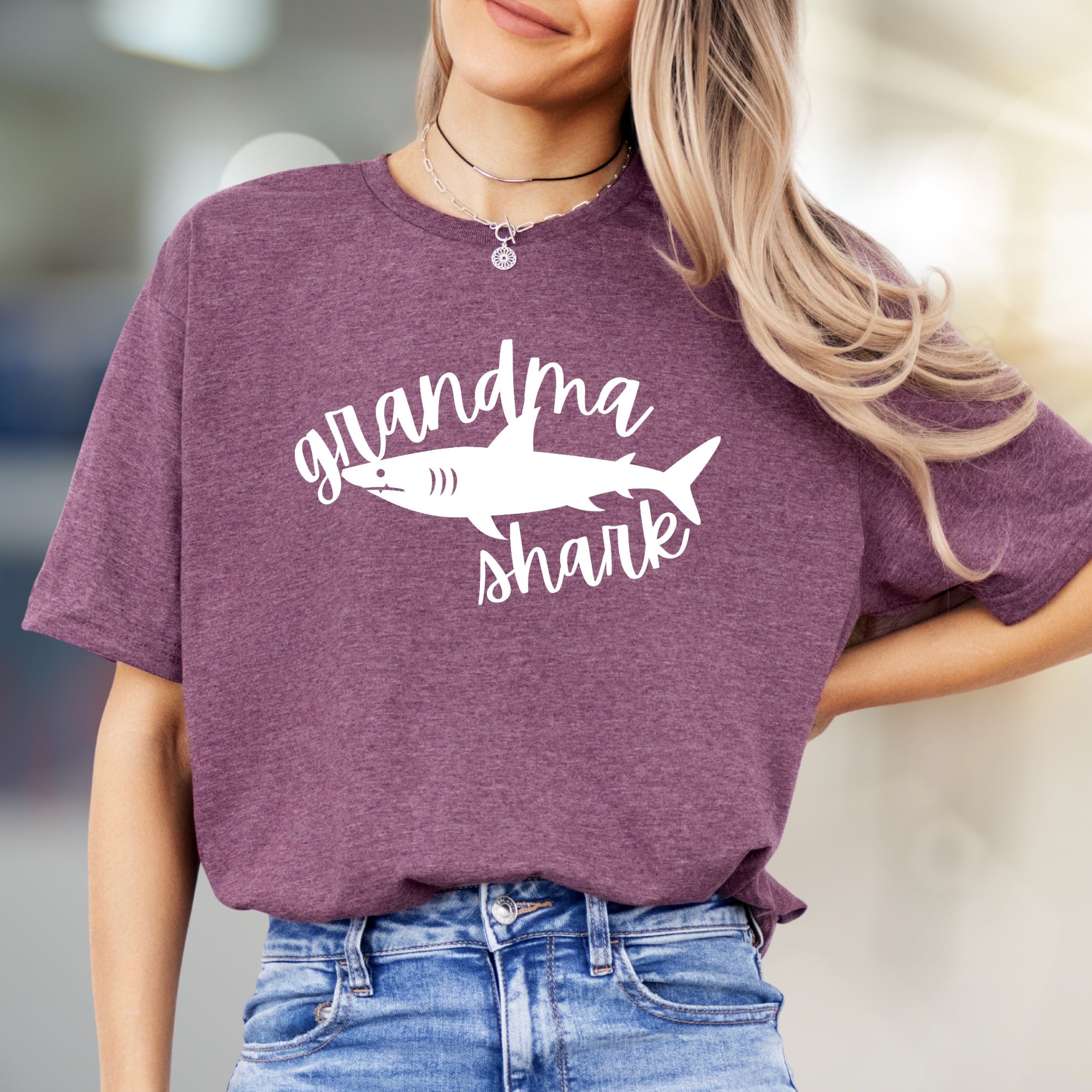 "Grandma Shark" Cute Ocean Theme Graphic Tee, a Family Fun Pick for Grandparents