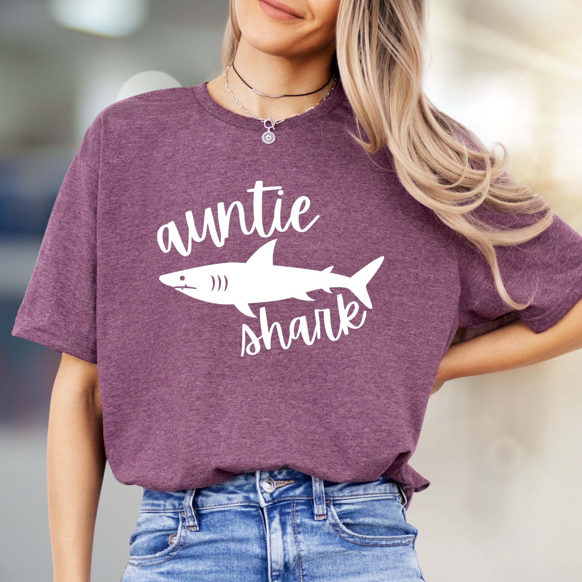 "Auntie Shark" Ocean Fun Graphic Tee, a Family Love Pick for Cool Aunts