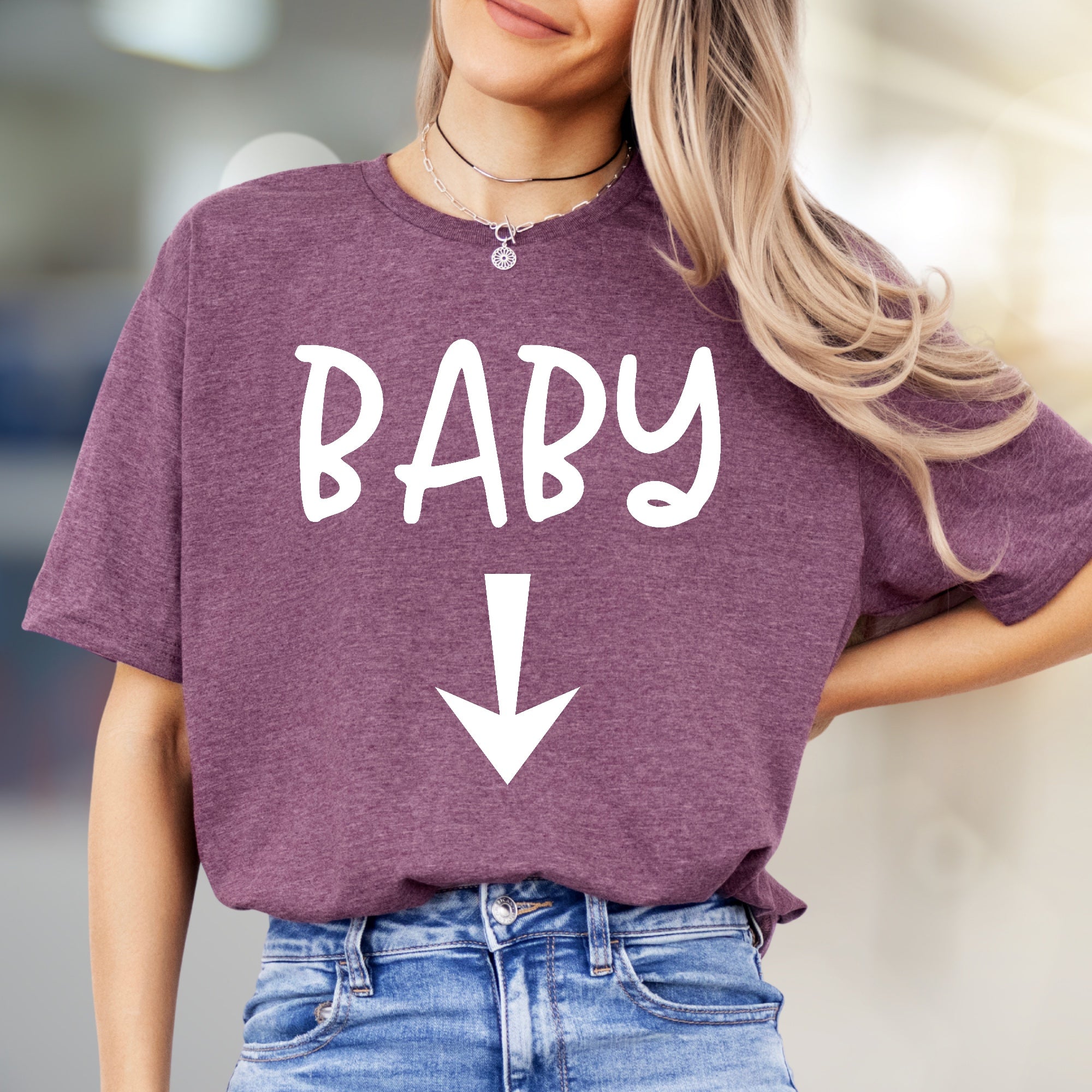 "BABY" Arrow Down Pregnancy Reveal Graphic Tee, a Future Parent Pick for Expecting Moms