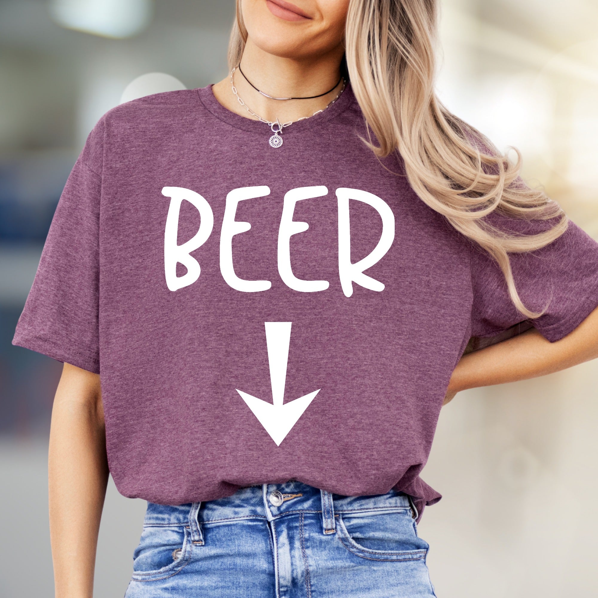 “BEER” Arrow Graphic Tee, A Playful Drinking Humor Unisex Adult T-Shirt