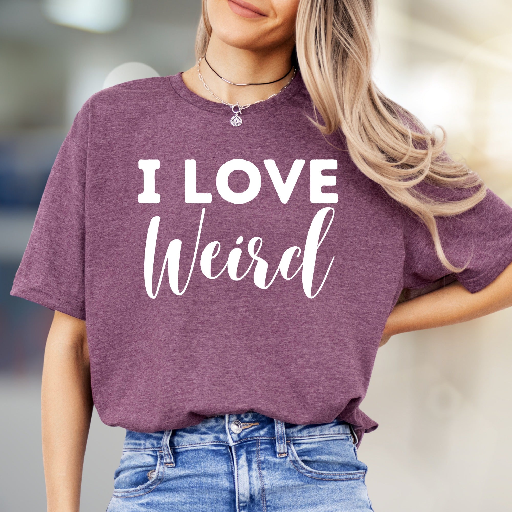 "I Love Weird" Quirky Expression Graphic Tee, a Bold Statement for Individualists