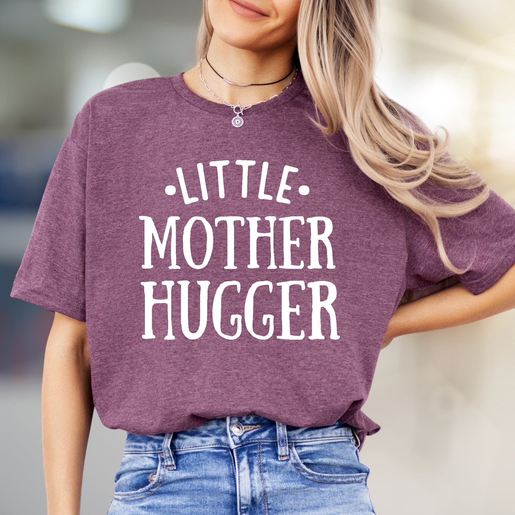 "Little Mother Hugger" Funny Mom Life Graphic Tee, a Sweet Gift for Her