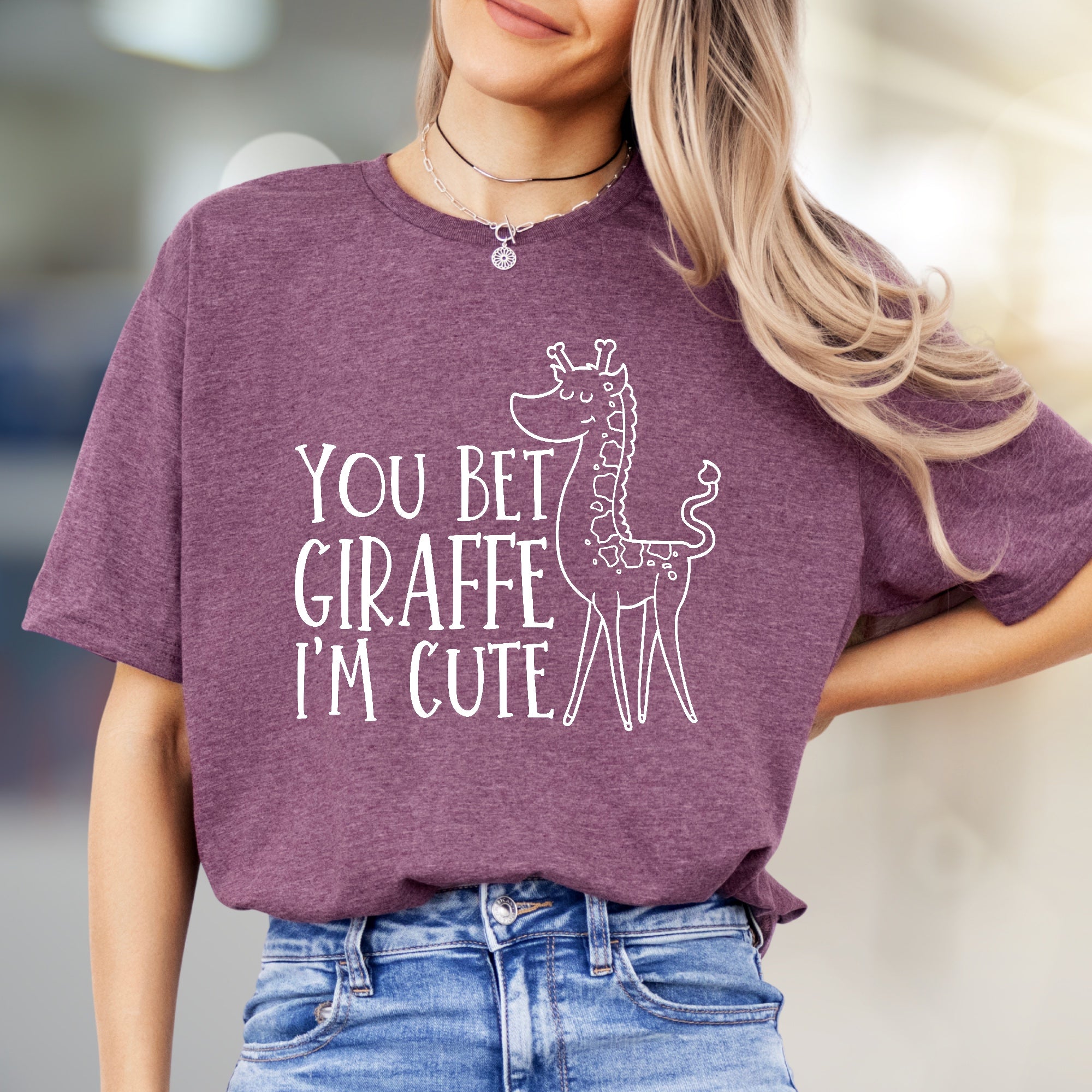 "YOU BET GIRAFFE I'M CUTE" Whimsical Graphic Tee, Funny Animal Pick for Her