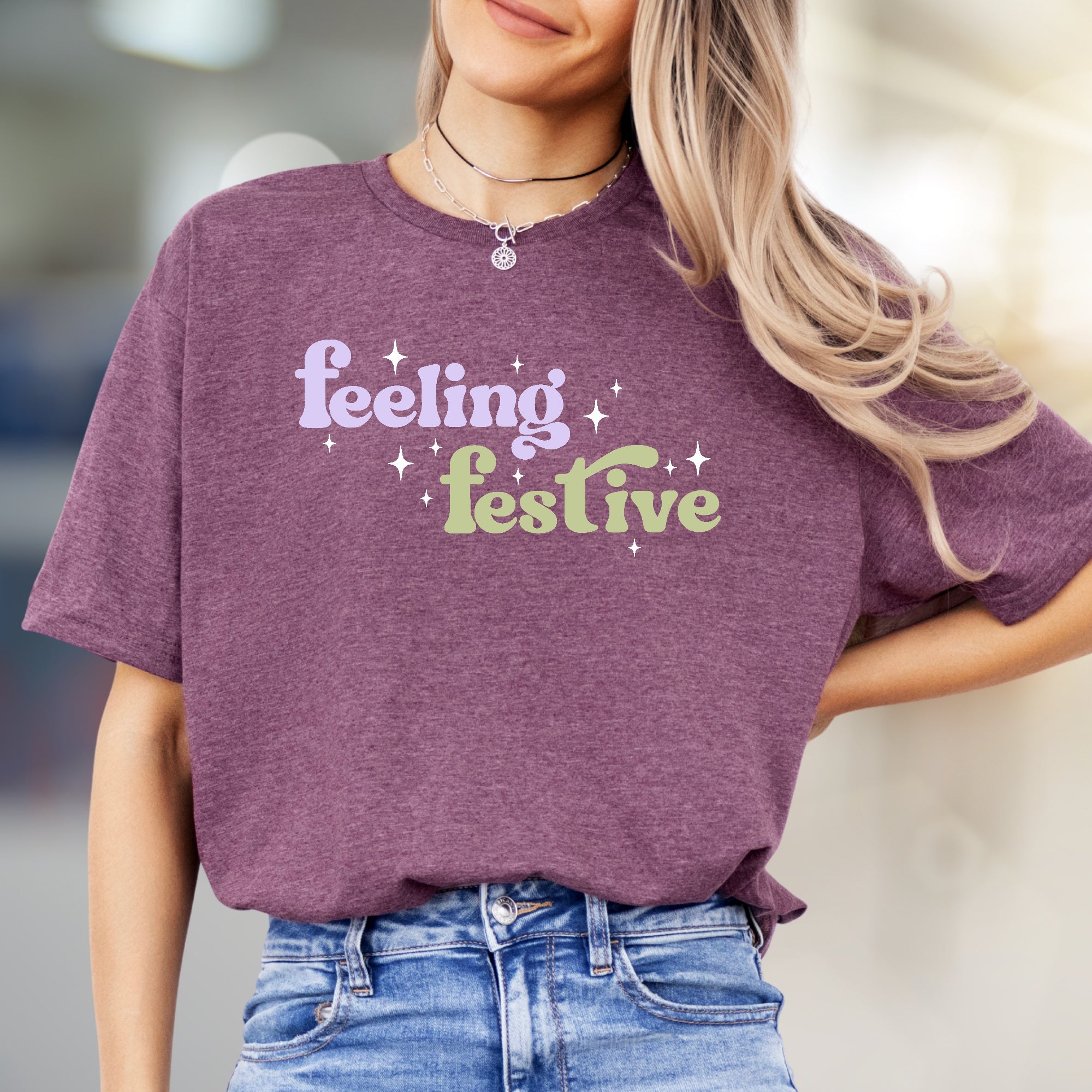 "Feeling Festive" Groovy Graphic Tee, a Holiday Vibe Pick for Celebration Enthusiasts
