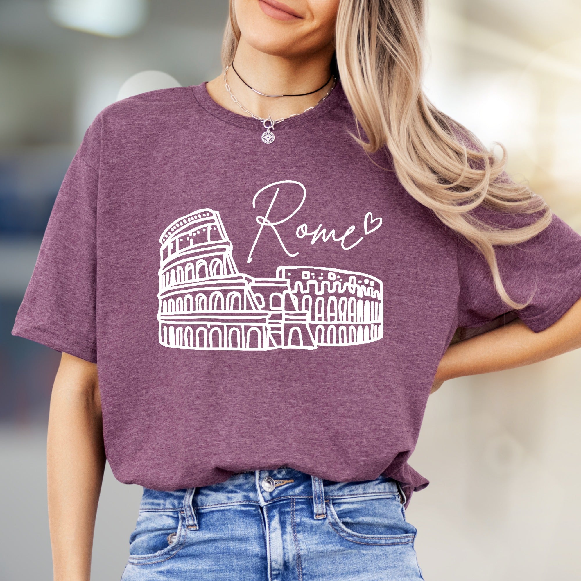 "Rome" Colosseum Outline Graphic Tee, a Travel Souvenir for Culture Lovers