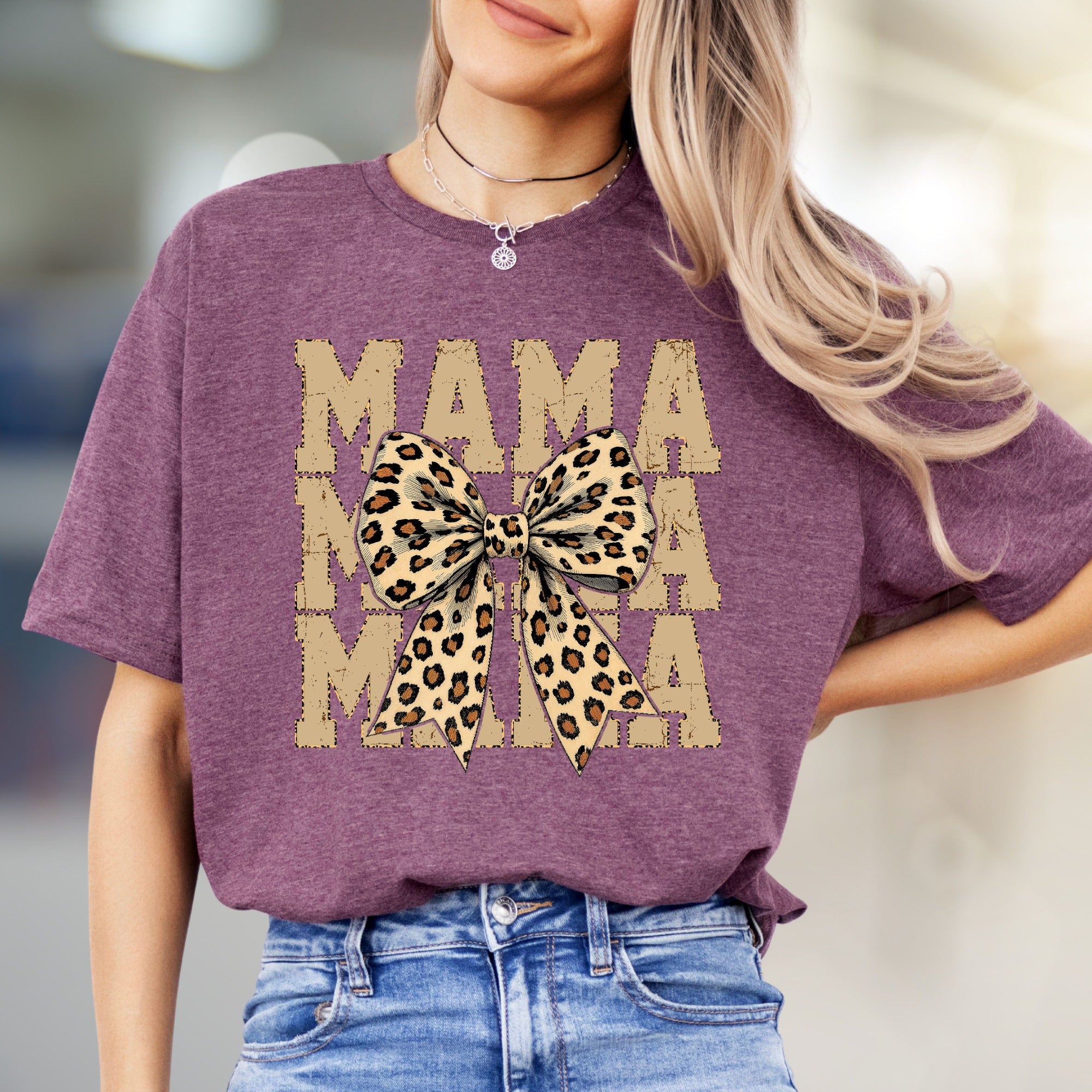 "MAMA" Leopard Bow Graphic Tee, a Chic Statement for Modern Moms