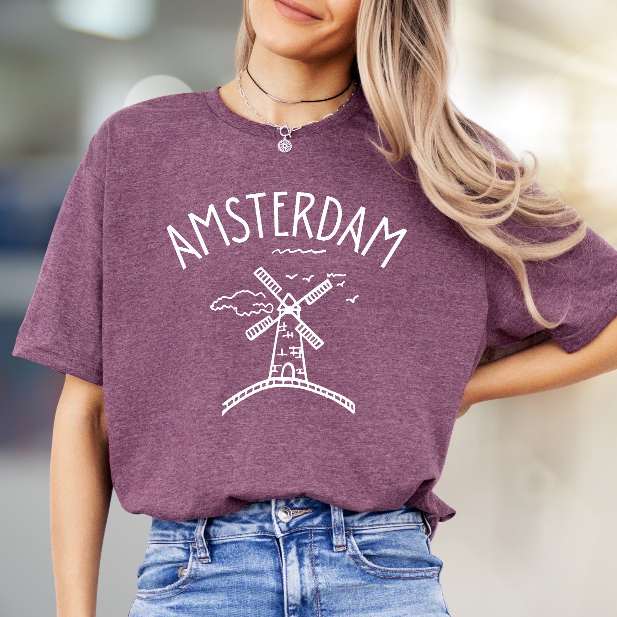 "AMSTERDAM" Windmill Graphic Tee, a Travel Souvenir Pick for Wanderers