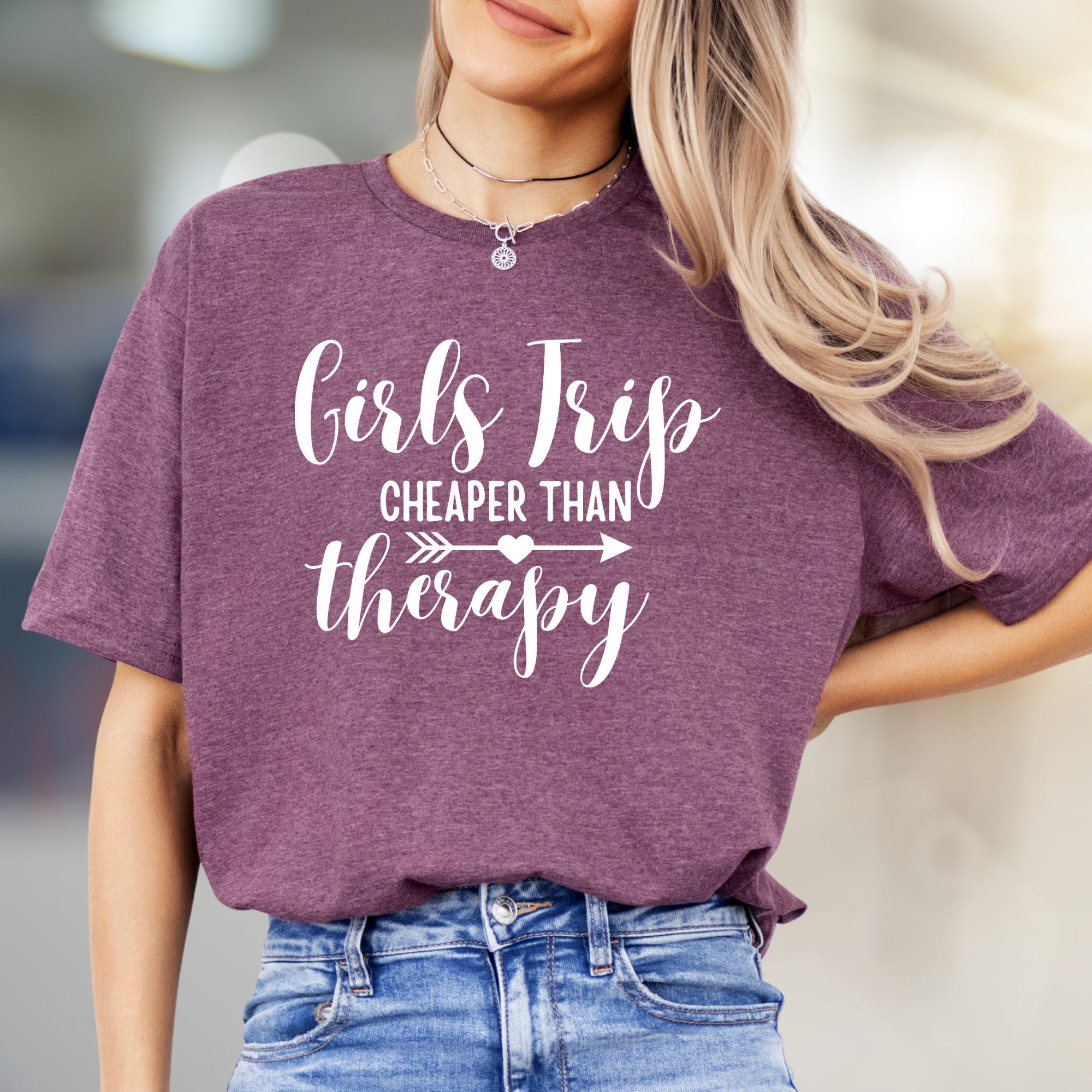 "Girls Trip Cheaper Than Therapy" Fun Graphic Tee, a Vacation Humor Pick for Friends
