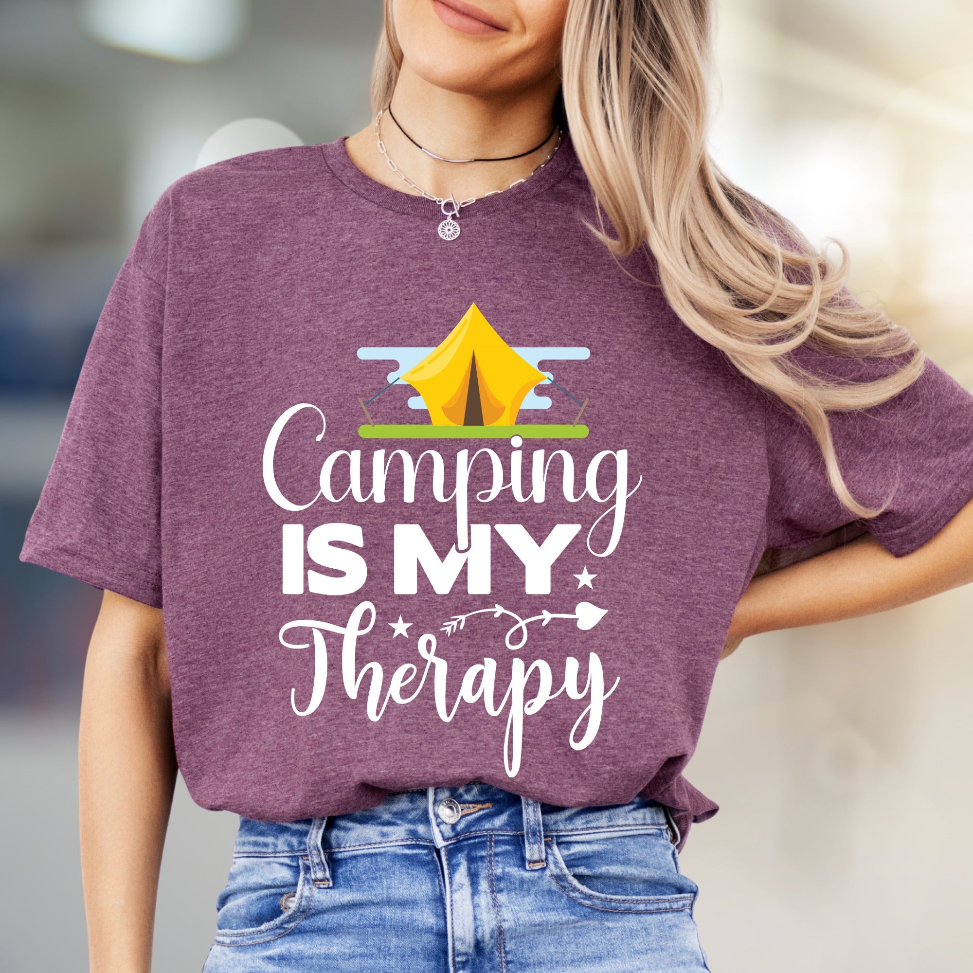 "Camping Is My Therapy" Outdoor Adventure Graphic Tee, a Nature-Lover's Pick for Casual Wear