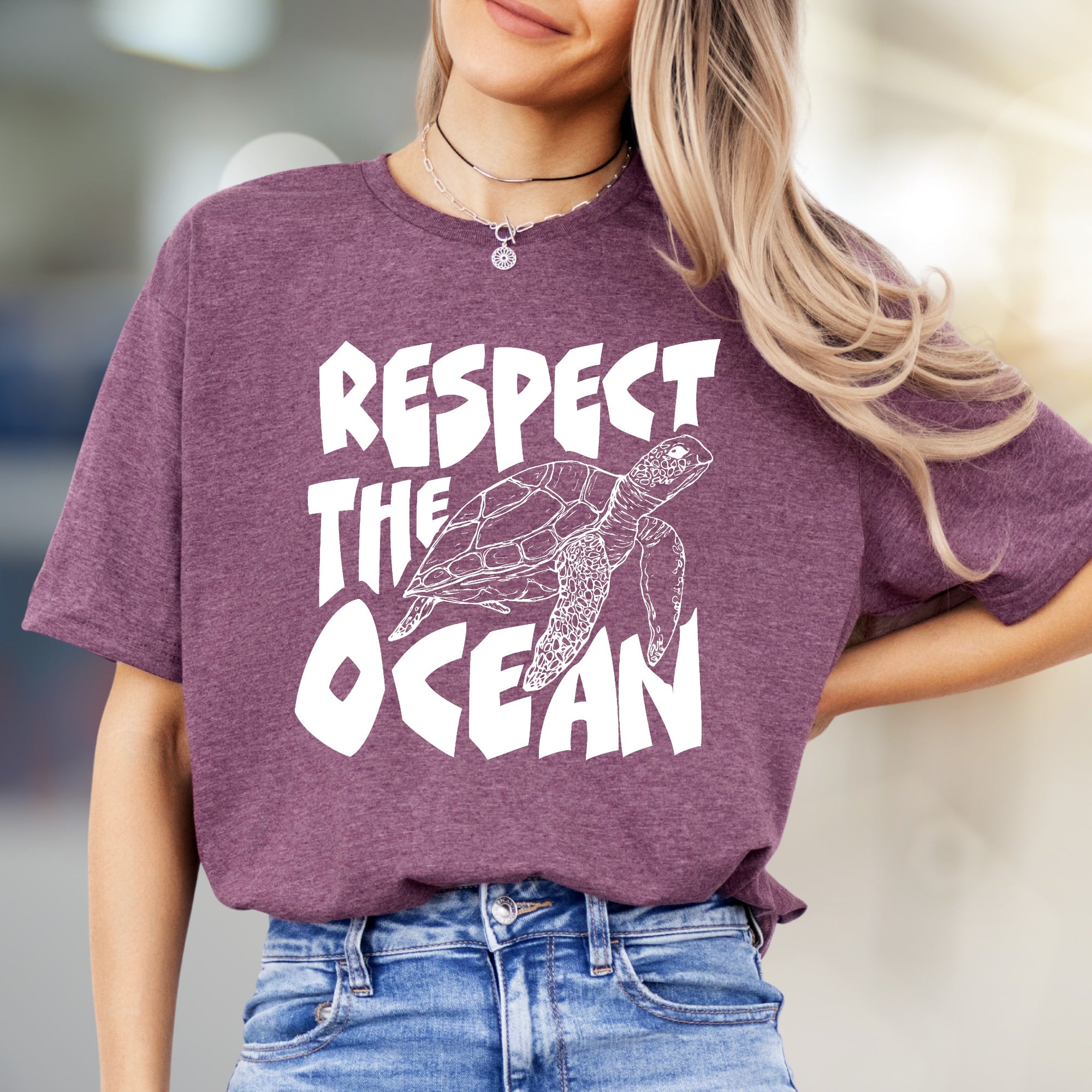 "Respect The Ocean" Sea Turtle Graphic Tee, an Eco-Conscious Pick for Ocean Advocates
