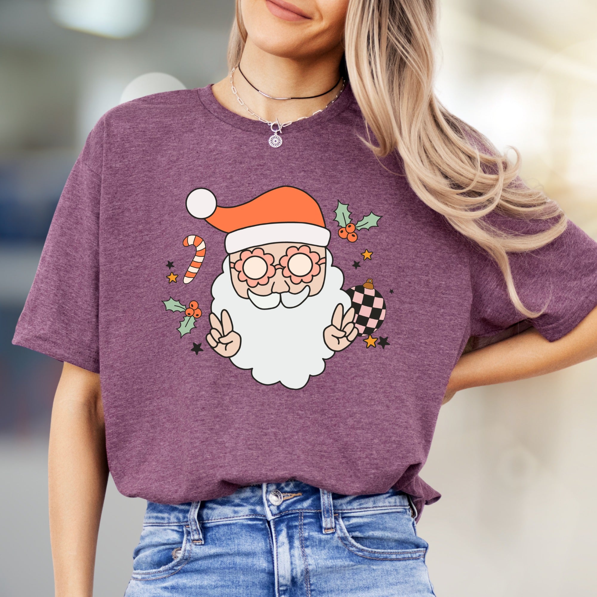 Funky Santa Peace Sign Holly Jolly Christmas Graphic Tee, a Retro Holiday Pick for Everyone