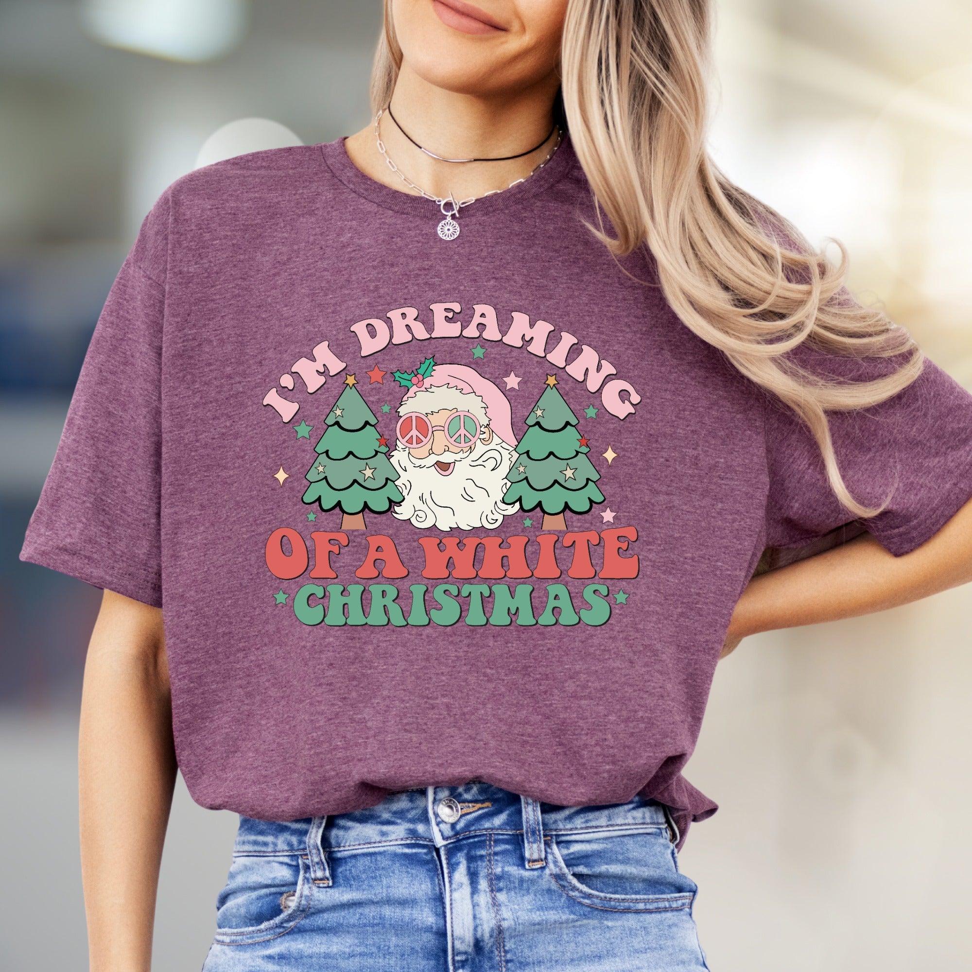 "I'm Dreaming of a White Christmas" Retro Santa Graphic Tee, a Festive Comfort Pick for Holiday Enthusiasts
