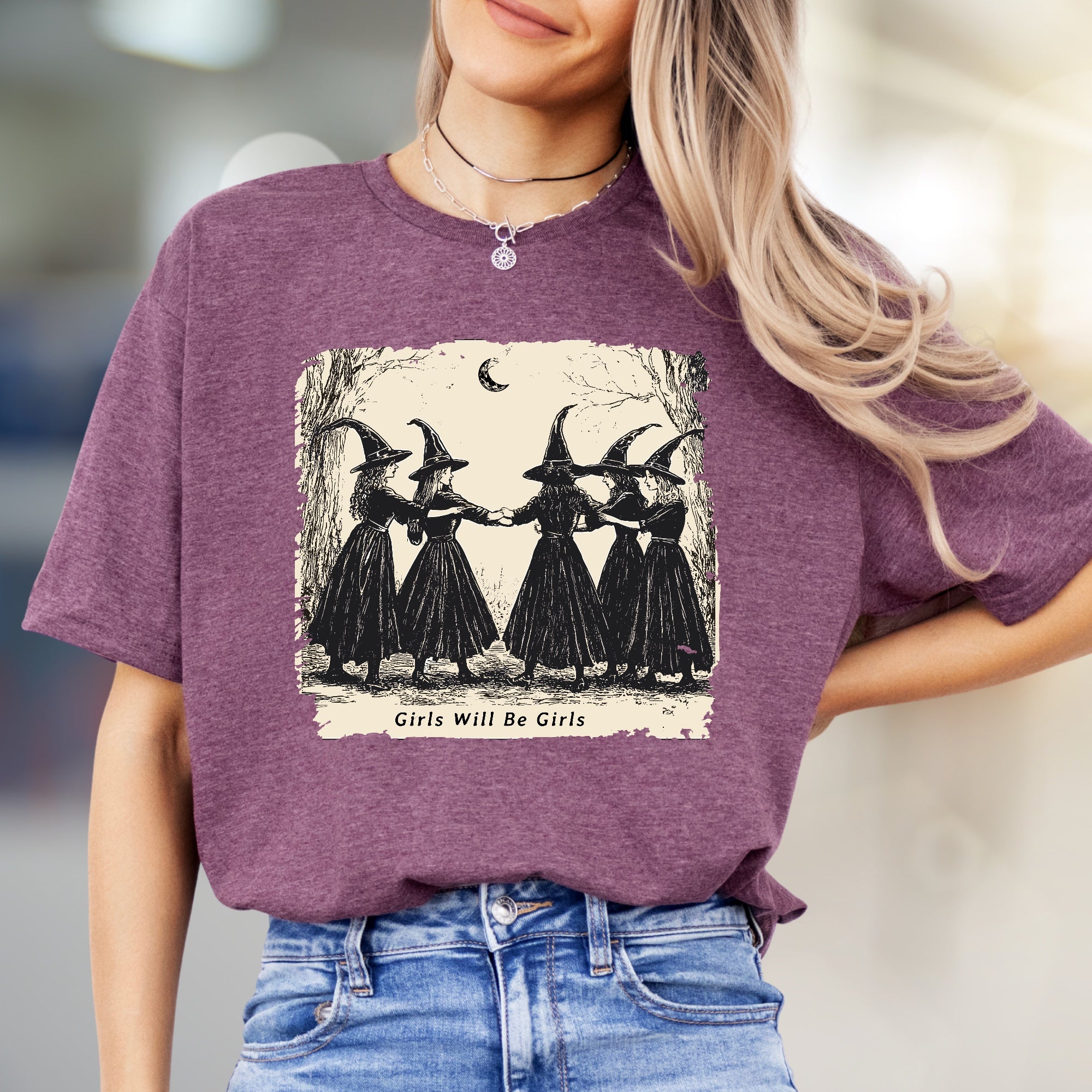 "Girls Will Be Girls" Witchy Sisterhood Graphic Tee, A Mystical Folk Art Pick for Free Spirits