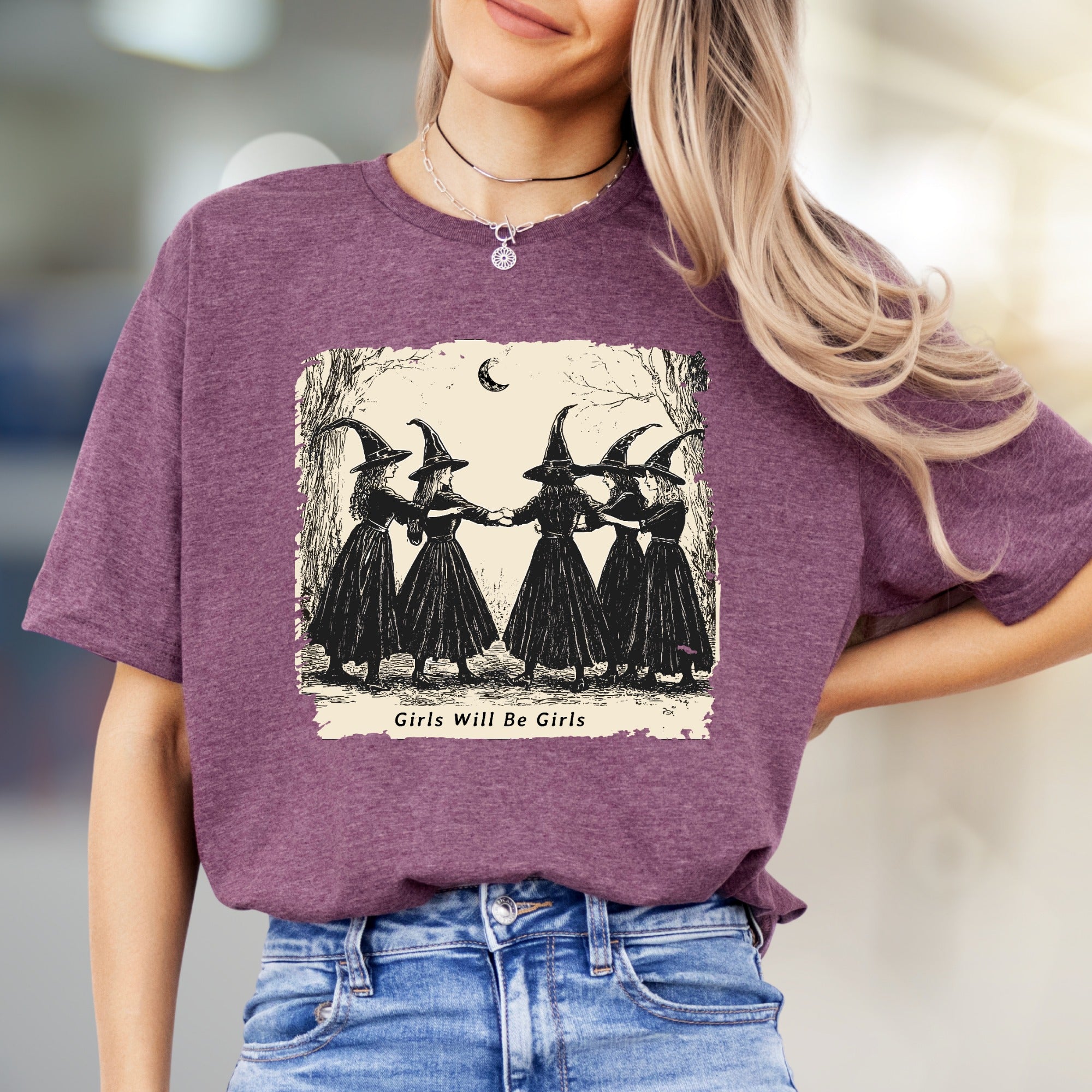 "Girls Will Be Girls" Witchy Sisterhood Graphic Tee, A Mystical Folk Art Pick for Free Spirits
