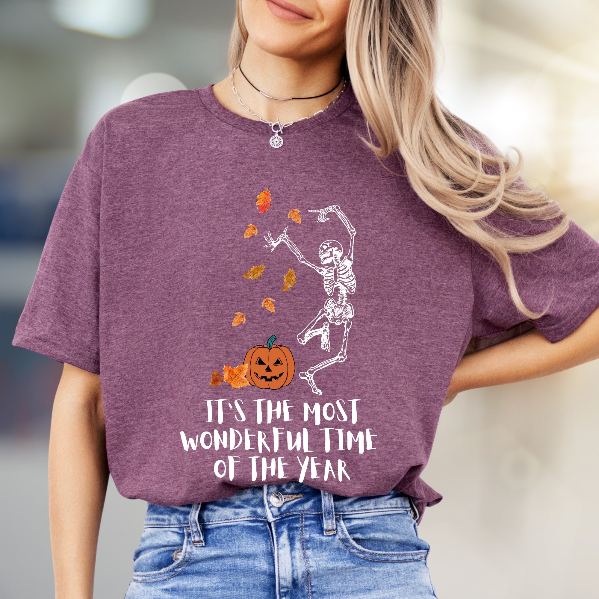 It's the Most Wonderful Time of the Year Halloween Skeleton Graphic Tee, a Spooky Season Pick for Fall Enthusiasts