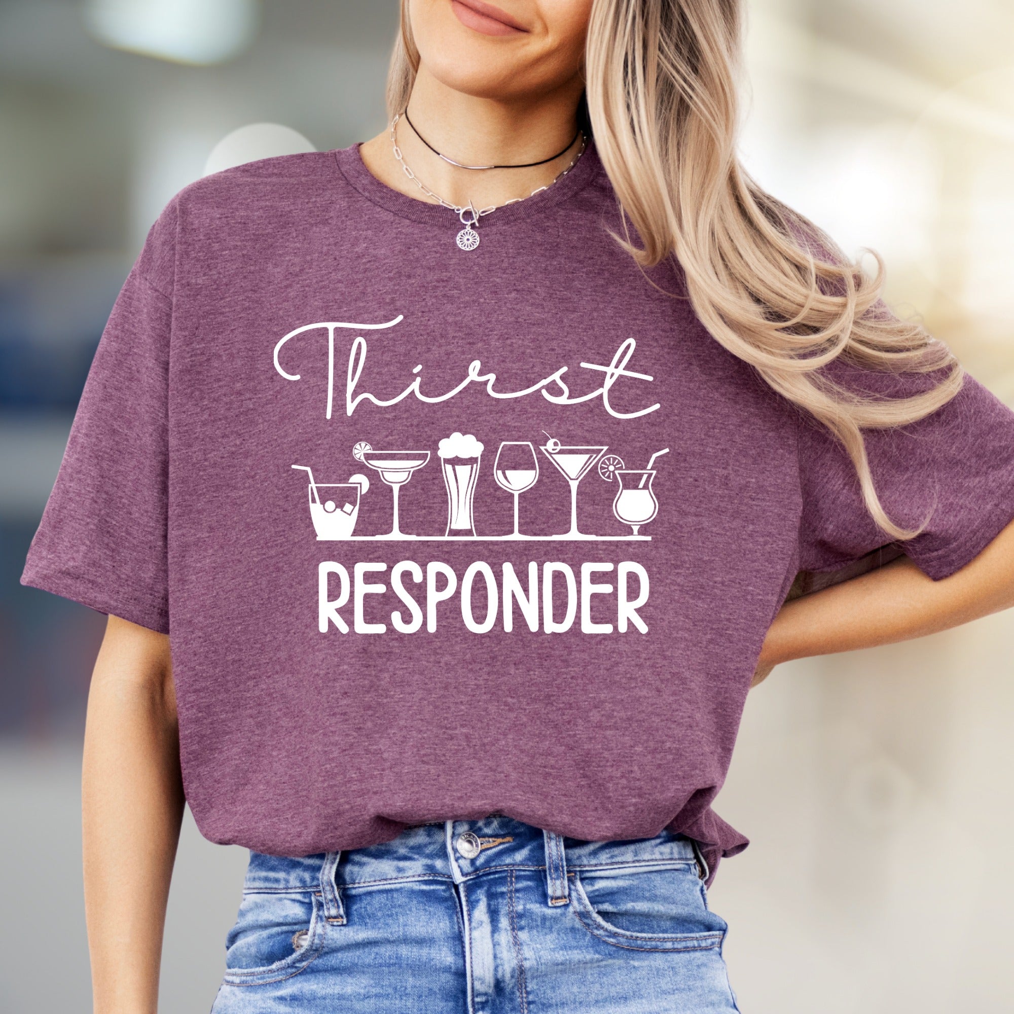 "Thirst Responder" Drink Icons Graphic Tee, a Witty Bar Humor Pick for Cocktail Lovers