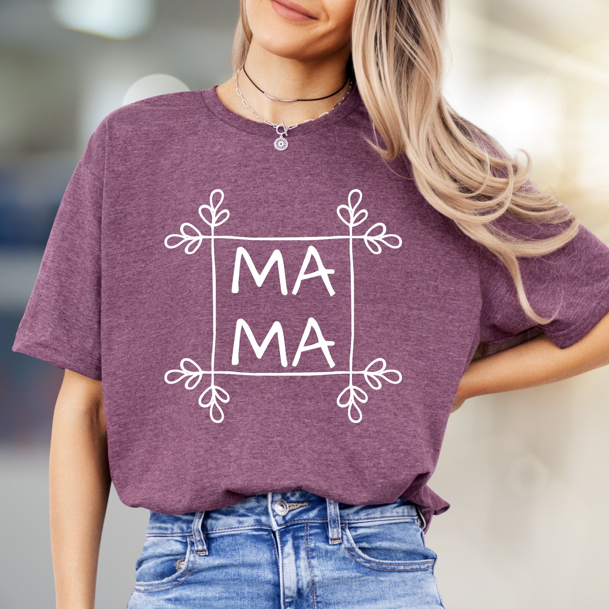 "MAMA MAMA" Floral Frame Graphic Tee, a Heartfelt Gift for Moms