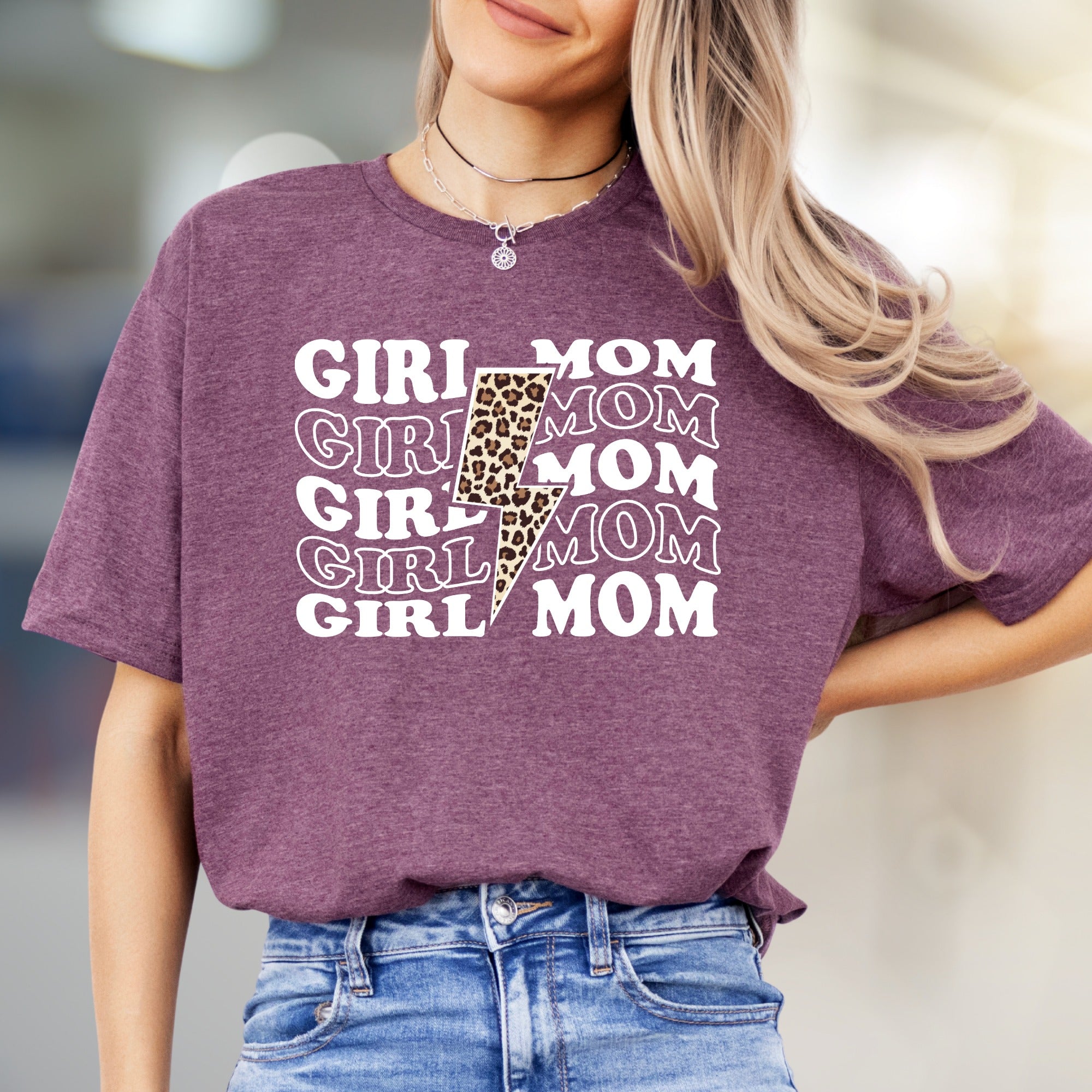 "GIRL MOM" Leopard Lightning Bolt Graphic Tee, a Strong Mama Pick for Everyday Wear