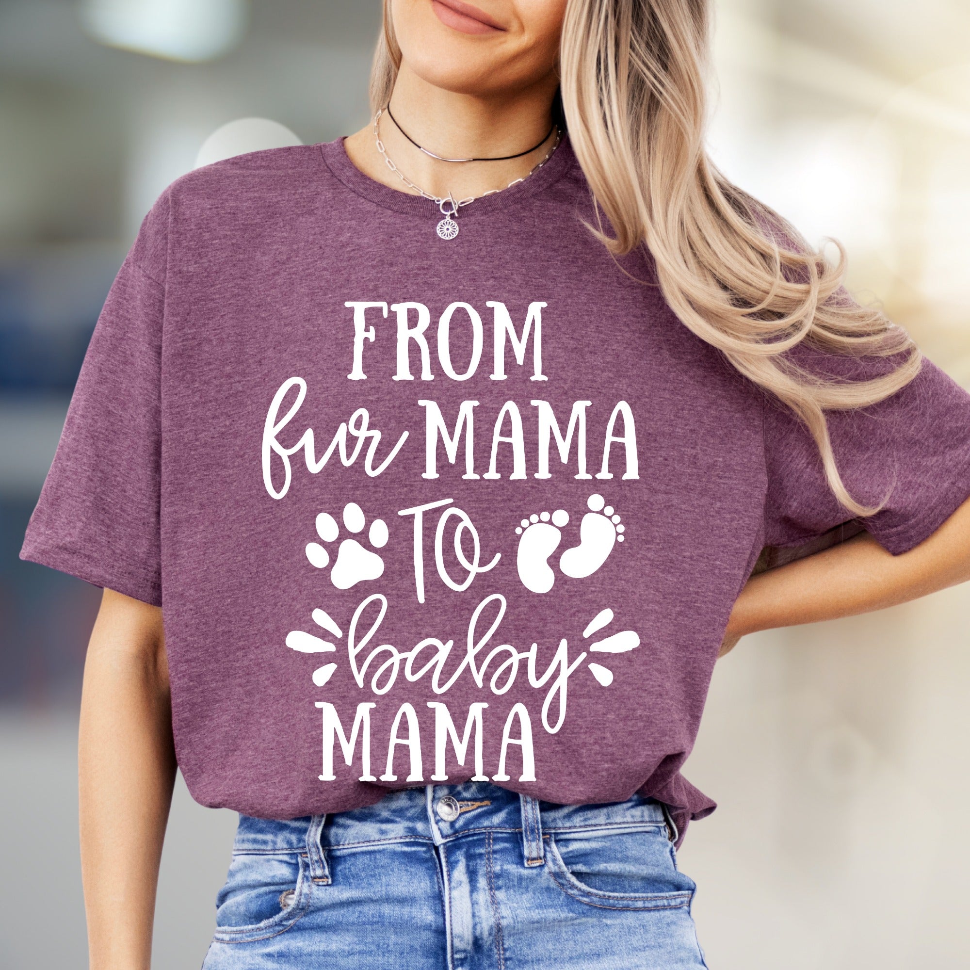 "From Fur Mama To Baby Mama" Pregnancy Reveal Graphic Tee, a Heartfelt Gift for New Moms