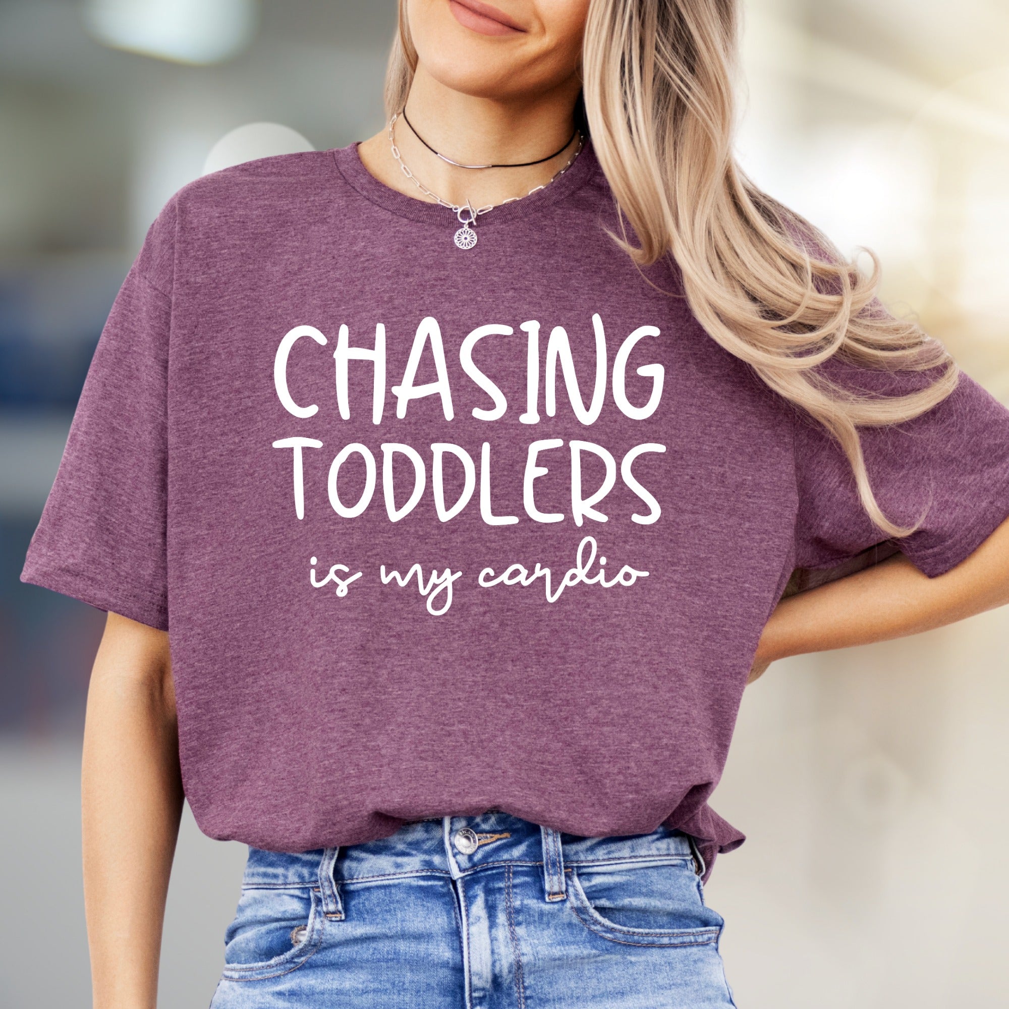 "Chasing Toddlers Is My Cardio" Parent Life Graphic Tee, a Humorous Pick for Moms & Dads