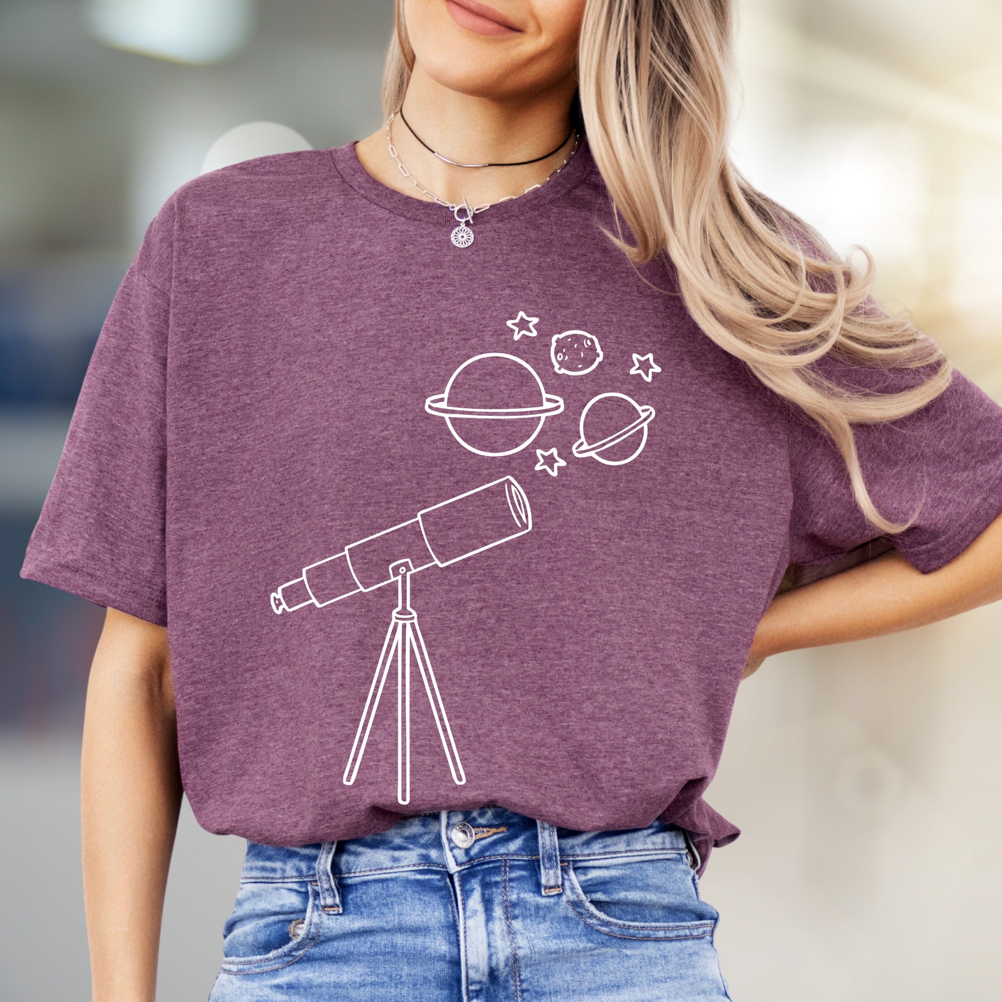 Celestial Telescope Galactic Graphic Tee, a Stargazer's Pick for Space Enthusiasts