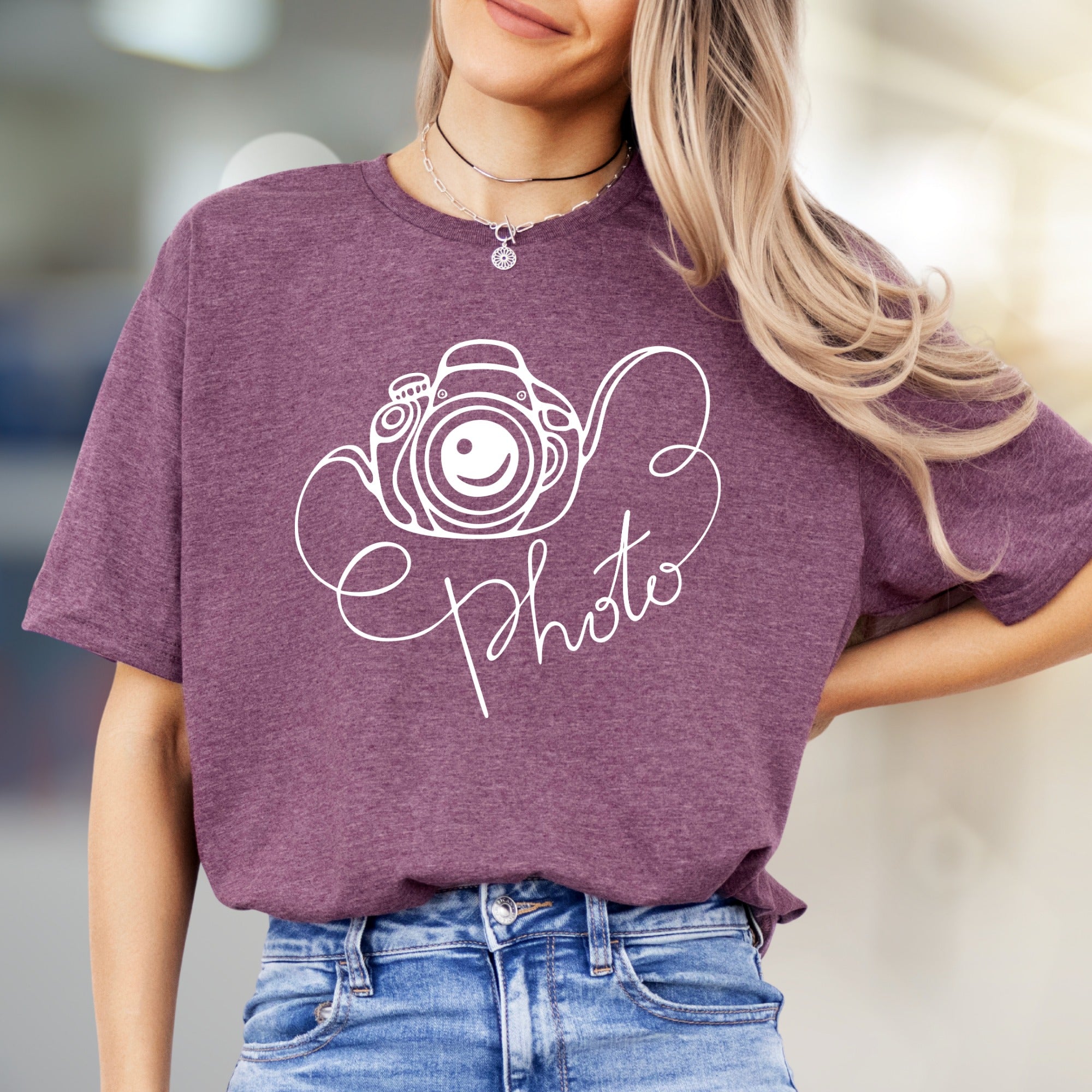 "Photo" Camera Sketch Graphic Tee, a Creative Pick for Photographers