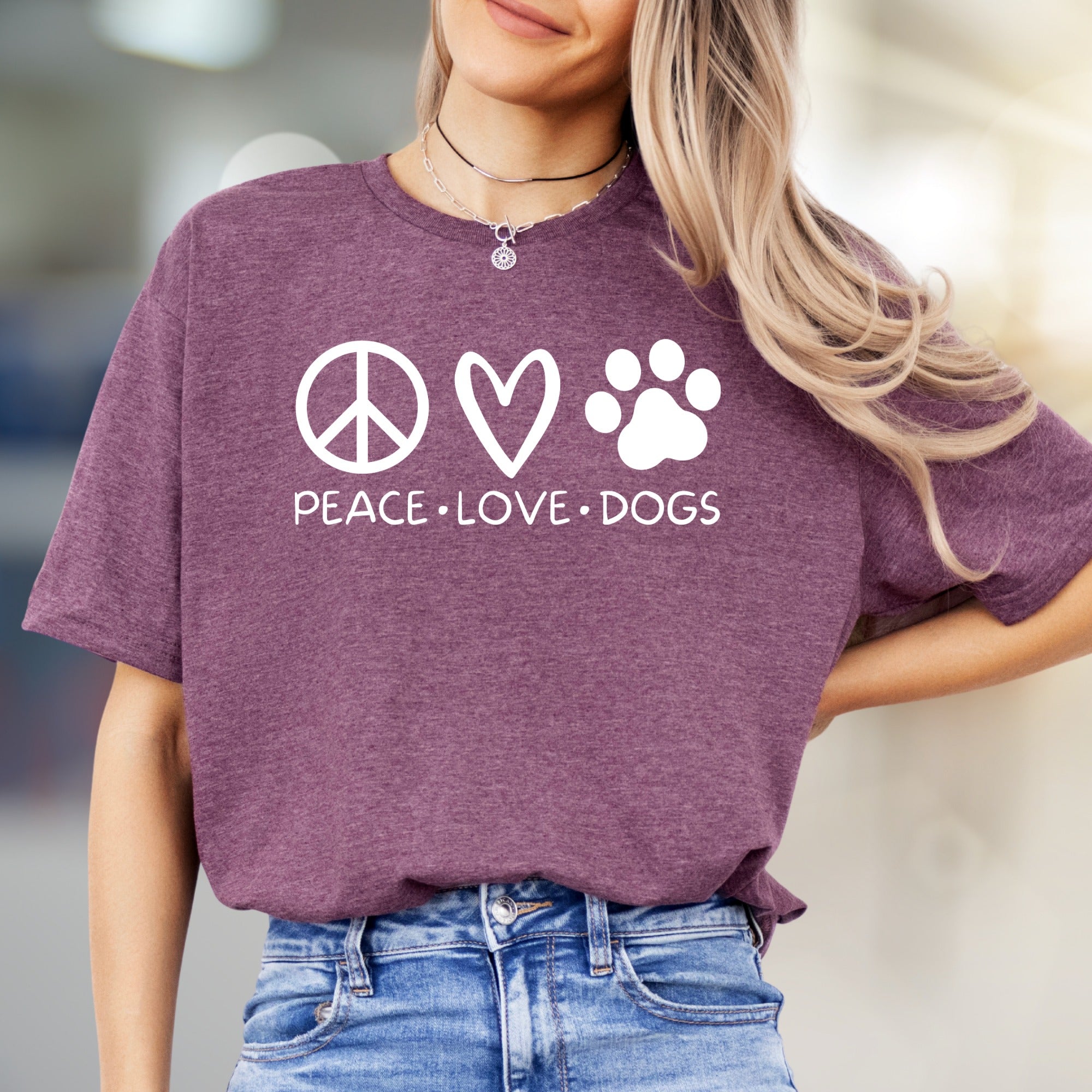 "Peace Love Dogs" Cute Pet Lover Graphic Tee, a Heartfelt Pick for Dog Lovers