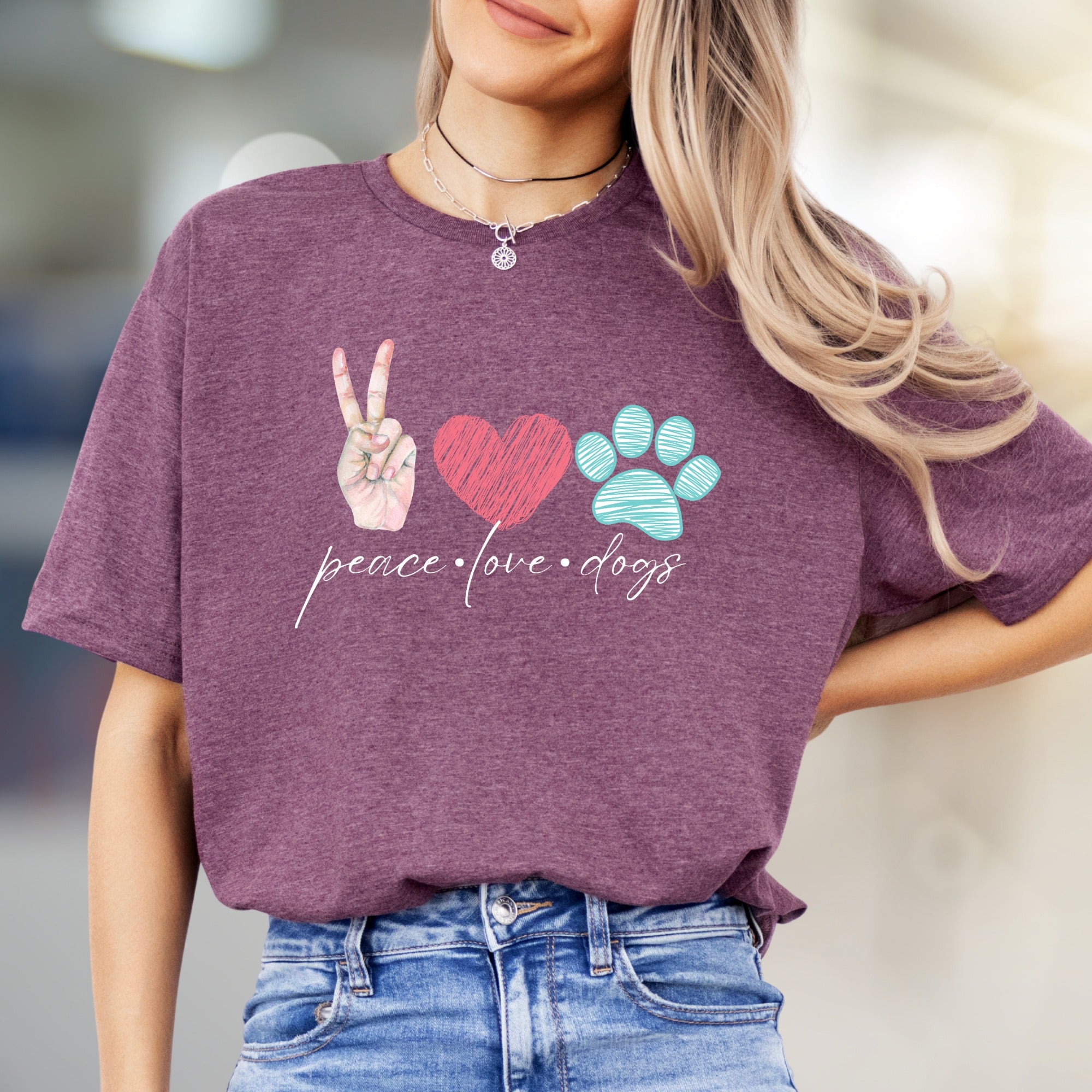 "Peace Love Dogs" Whimsical Pet Lover Graphic Tee, a Heartfelt Pick for Dog Enthusiasts